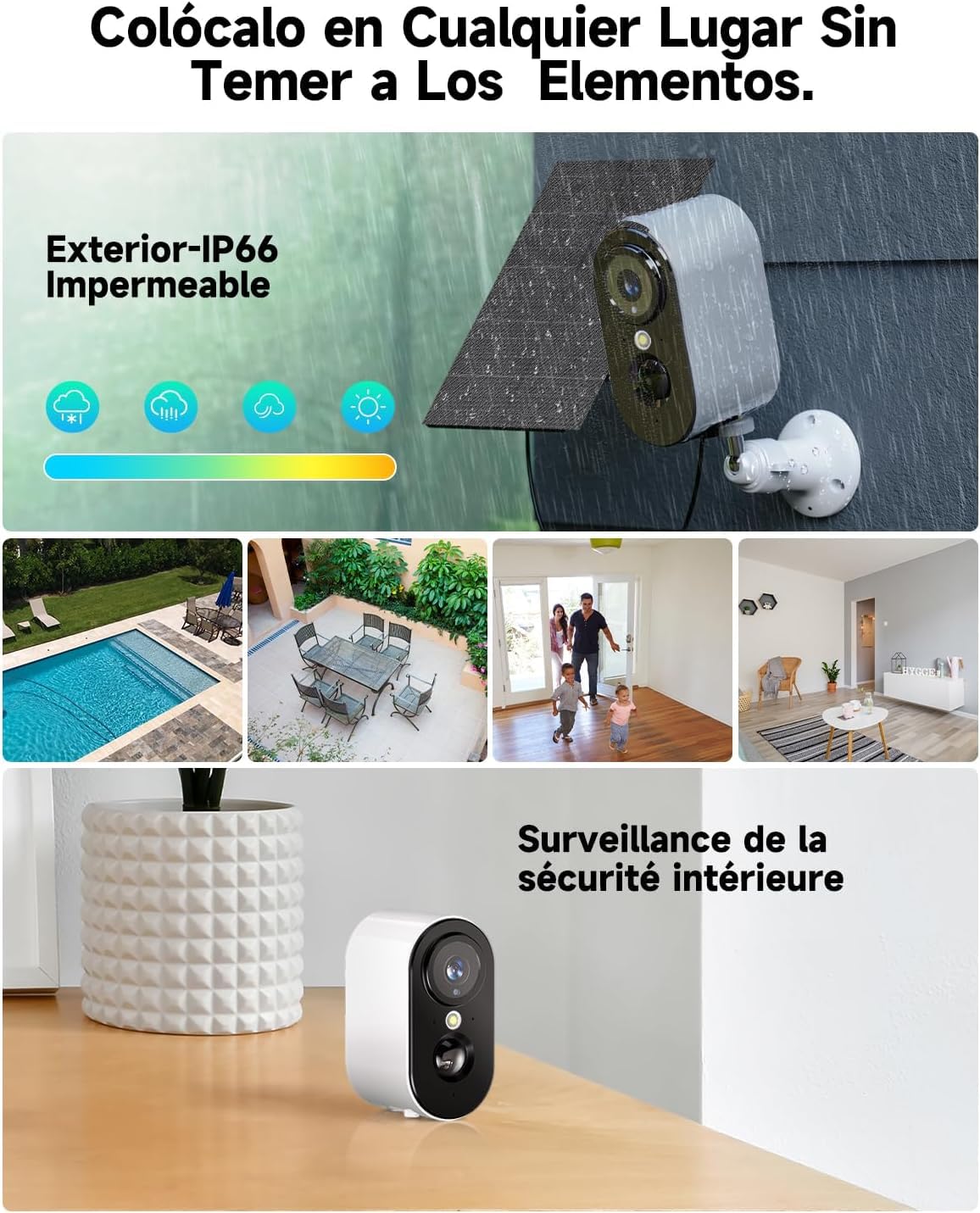 2K Cámara Vigilancia WiFi Exterior Solar - Camaras de Vigilancia sin Cables Exterior/Interior, Bateria Recargable, Visión Nocturna Colorida, Detección de Movimiento PIR, IP66, 2,4 GHz, 2 Pack