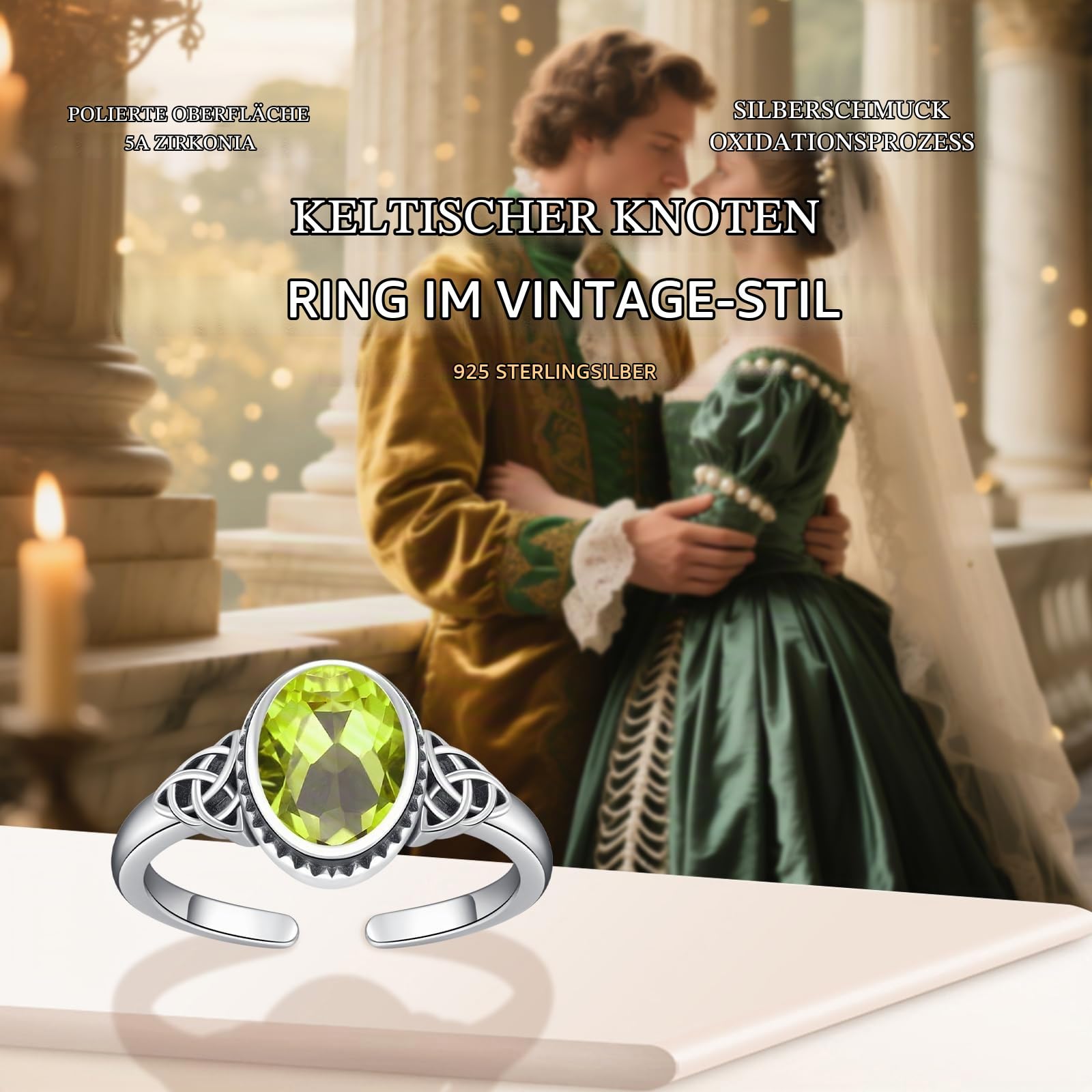 OHAYOO Keltische Ring 925 Silber Damen Verstellbar Vintage Ringe mit Geburtsstein Stein Edelstein Schmuck für Damen Frauen Mutter