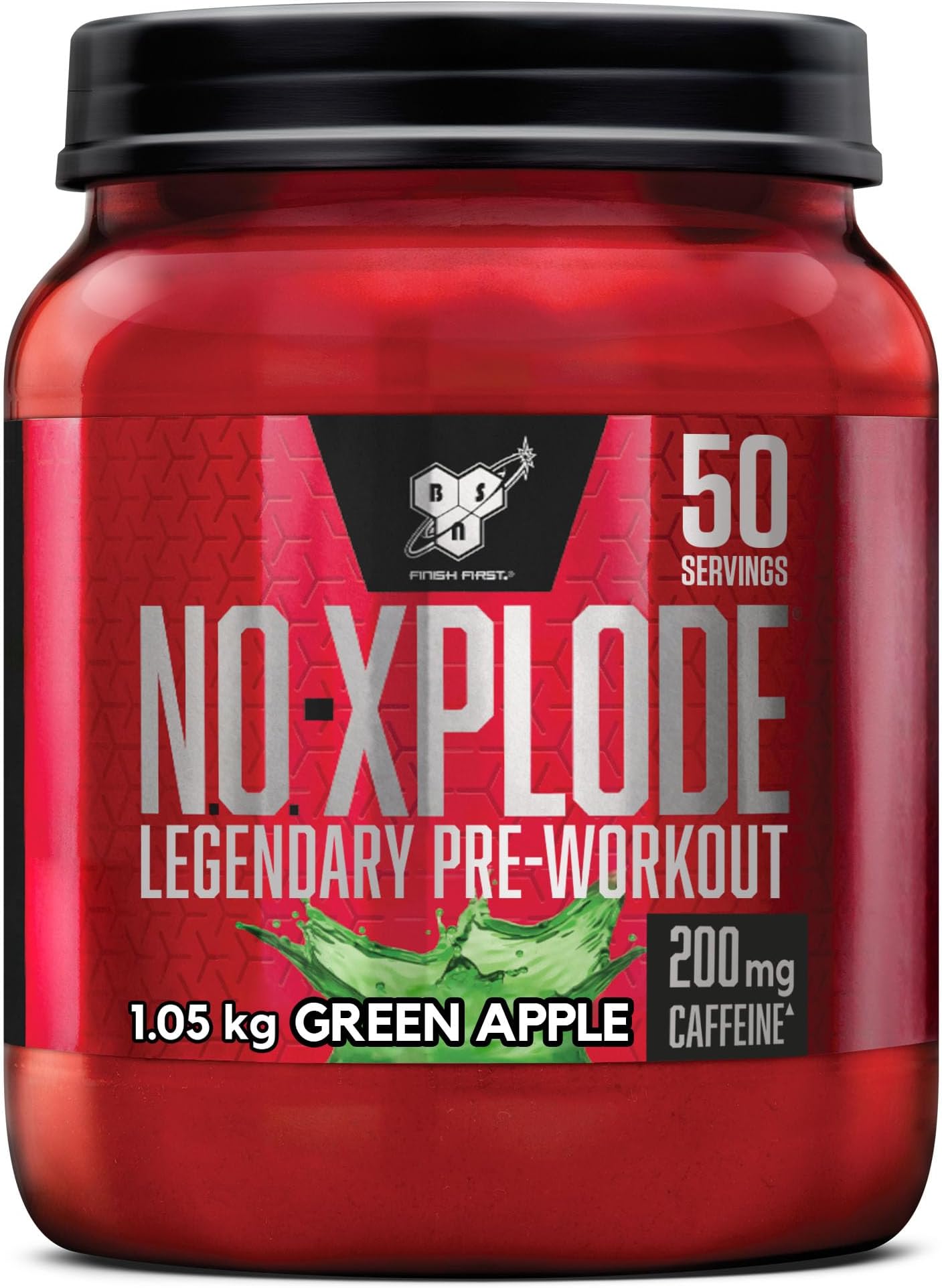 BSN Nutrition N.O.-Xplode Pre Workout Powder with Creatine Monohydrate, Beta Alanine, Caffeine, Vitamin D and Vitamin B Complex, Green Apple, 50 Servings, 1 kg