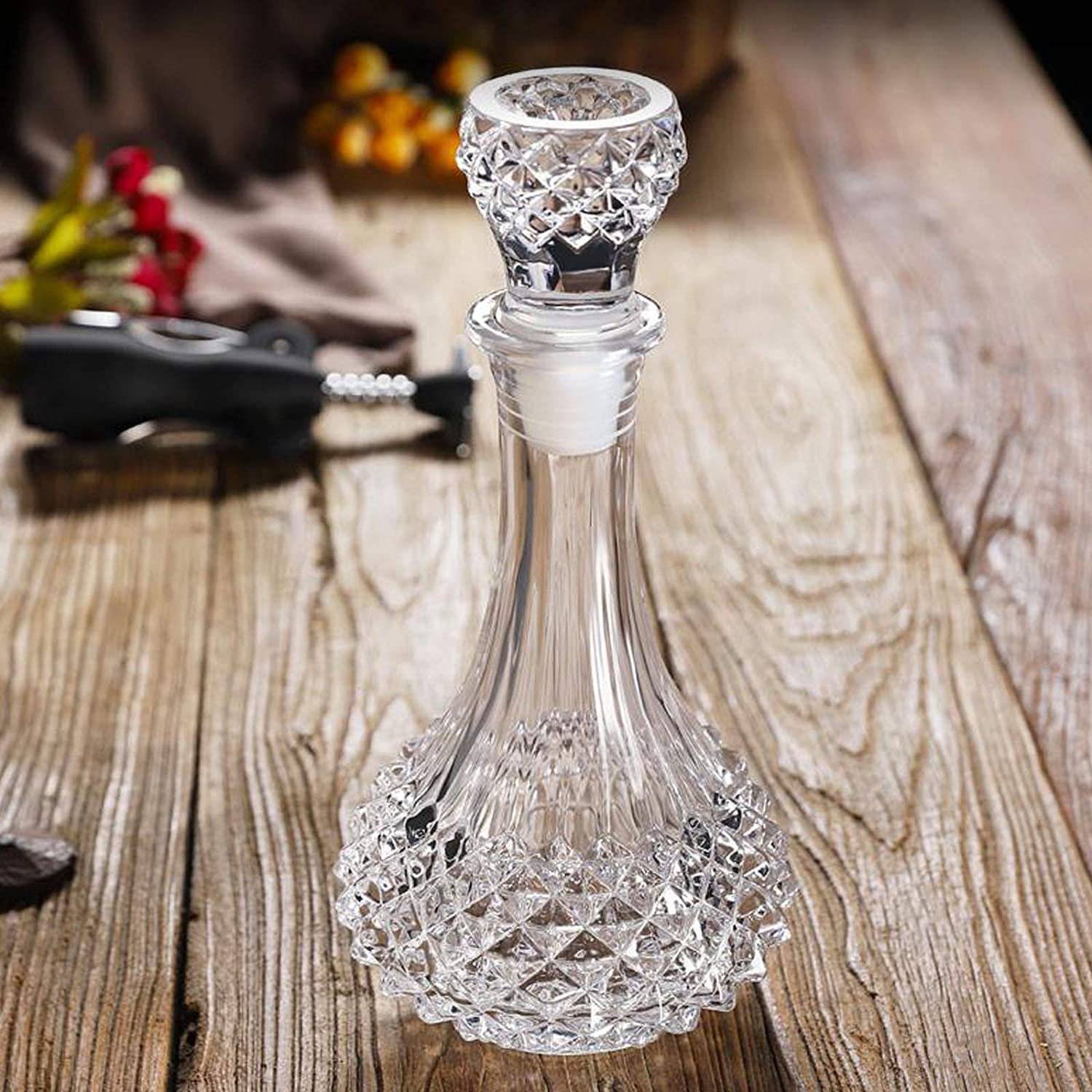 ROSEFINCH Glass Bottles with Caps Whisky Decanter, Delicate Decanter Set-for Tequila, Brandy, Scotch and Vodka, Gift Giving, Bar and Party Decoration Clear Pack of 1