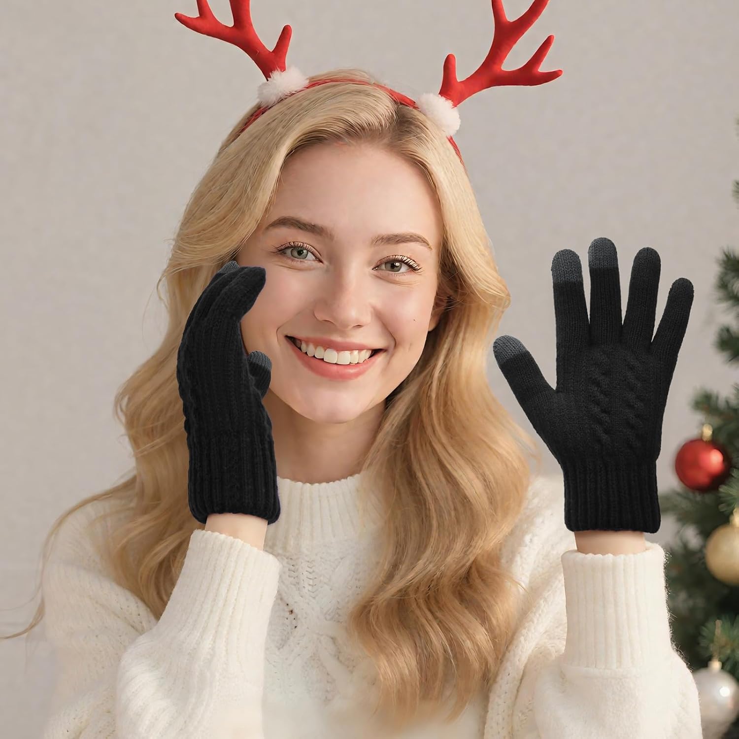 Womens Winter Gloves Cold Weather Warm Knit Touchscreen Fingers Elastic Cuff Soft Lining Thermal Dual Layer Glove - Image 5