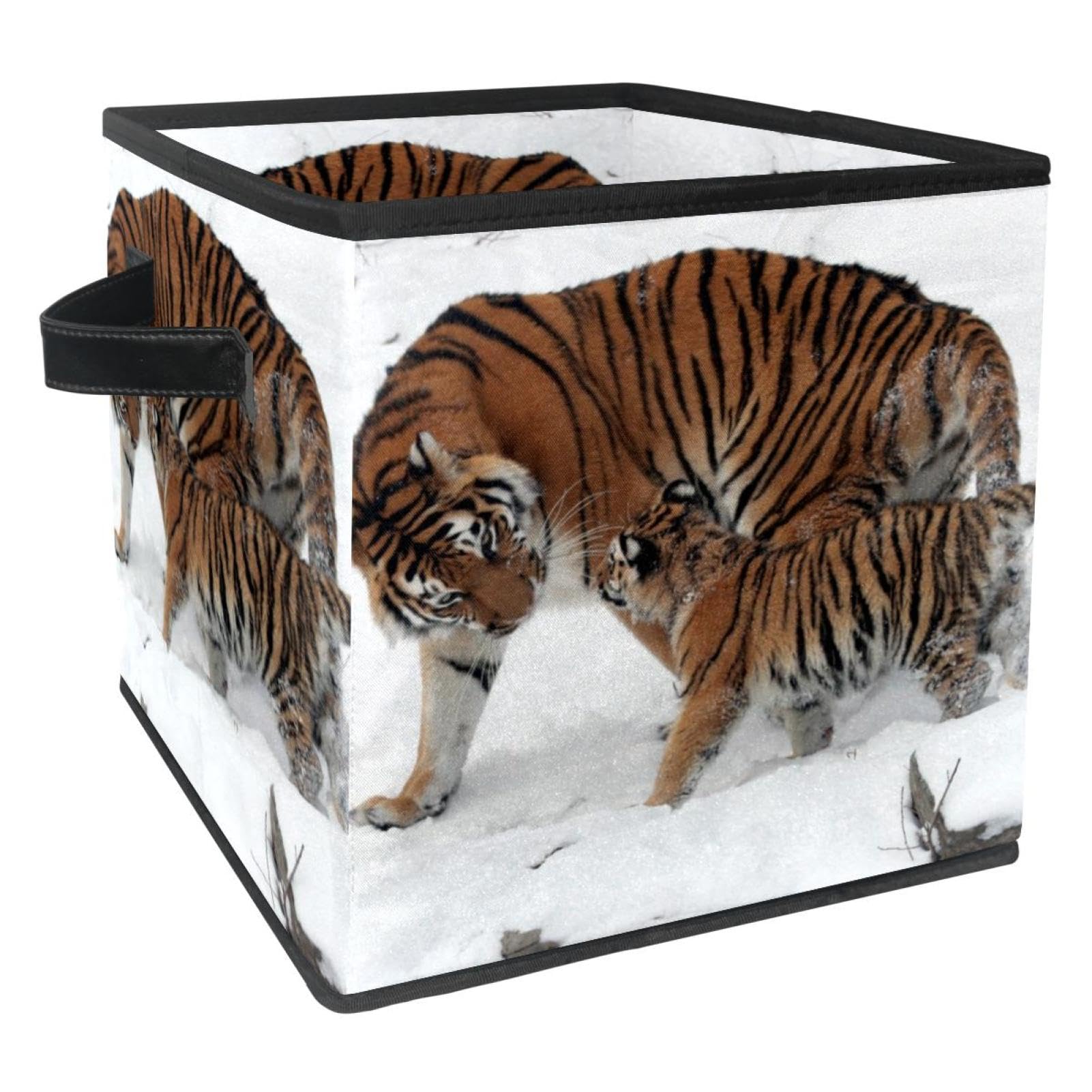 Boîte de rangement pliable motif tigre en tissu pour placard et chambre