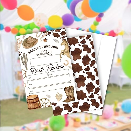 Miniatura 4 de Juego de 20 invitaciones para fiesta de cumpleaños de vaquero con sobres, de vaquero occidental para niños, tarjetas de invitación de fiesta de