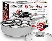 EXCELSTEEL 6-Cup Stainless Steel Non-Stick Egg Poacher Pan with Vented Glass Lid, Induction Ready