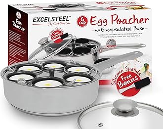 Non Stick Easy Use Rust Resistant Home Kitchen Breakfast Brunch Induction Cooktop Egg Poacher, 6 Cup, Stainless Steel, Round