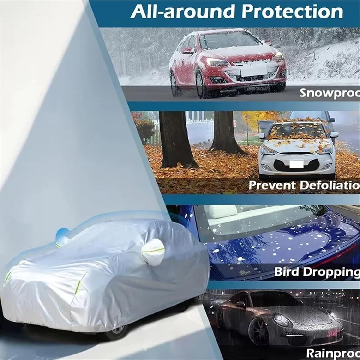 6 Layers Car Cover Waterproof All Weather for Automobiles, Outdoor Full Cover Rain Sun UV Protection with Zipper Cotton, Universal Fit for Sedan (194-208 inch)