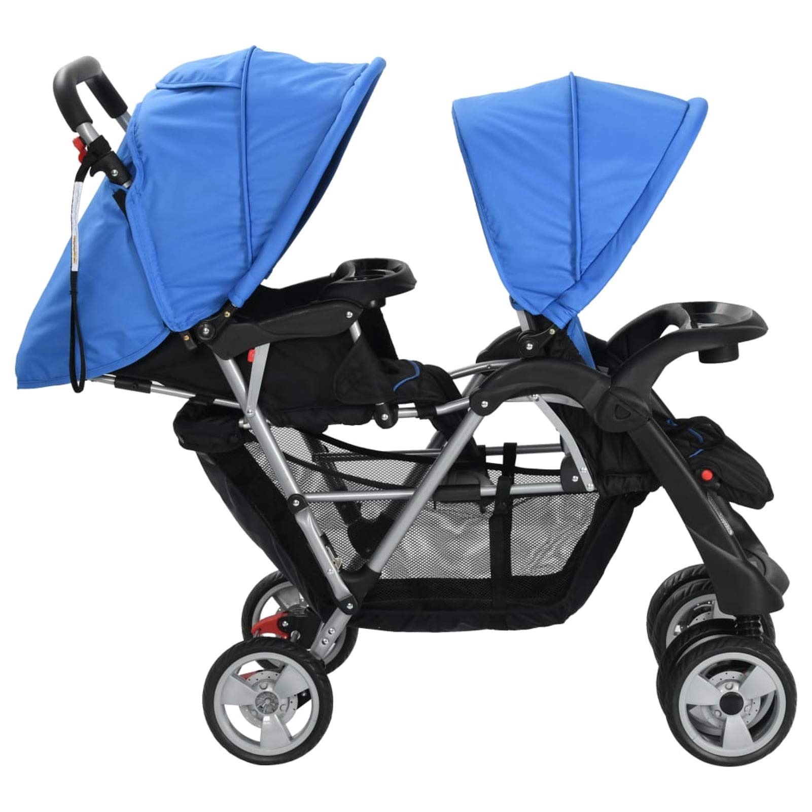 Carrito para dos bebé, MOONAIRY Cochecito Bebe, Coche Bebe, Baby Stroller,s tandem azul y negro de acero