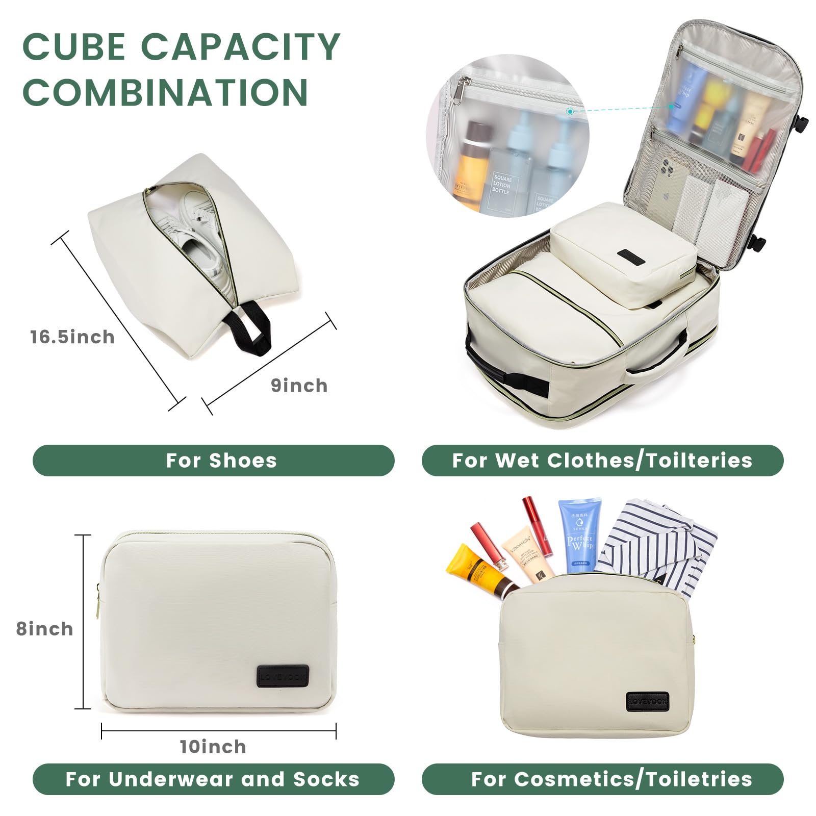 LOVEVOOK Zaino da Viaggio Aereo Bagaglio a Mano, Impermeabile Zaini Trolley Bagaglio Donna 40L Cabin Max per Ryanair Easyjet, Grande Zaino Porta PC 17 Pollici Valigia Borsa a Zainetto