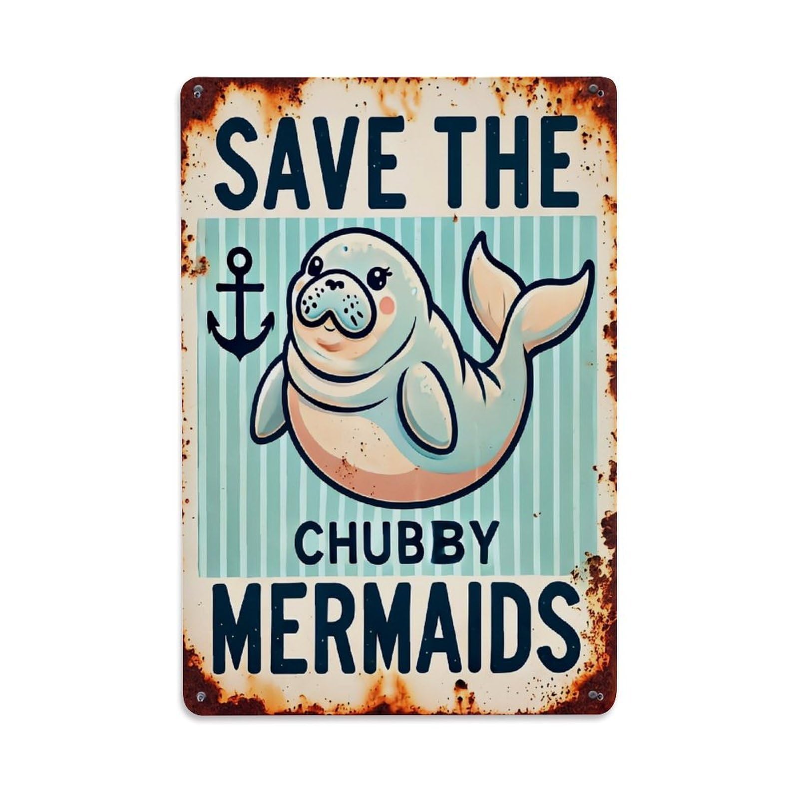 Jdfenggu Vintage Save The Chubby Mermaids Retro Metal Tin Sign, Decor Art Poster For Bar, Home, Man Cave, Kitchen, Laundry Room Gift 8X12inch
