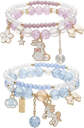 Chuppinz 2 PCS Beaded Bracelet for Girls, Stylish Kids Bracelets, Fashion Accessories for School Wear and Party Occasions,...