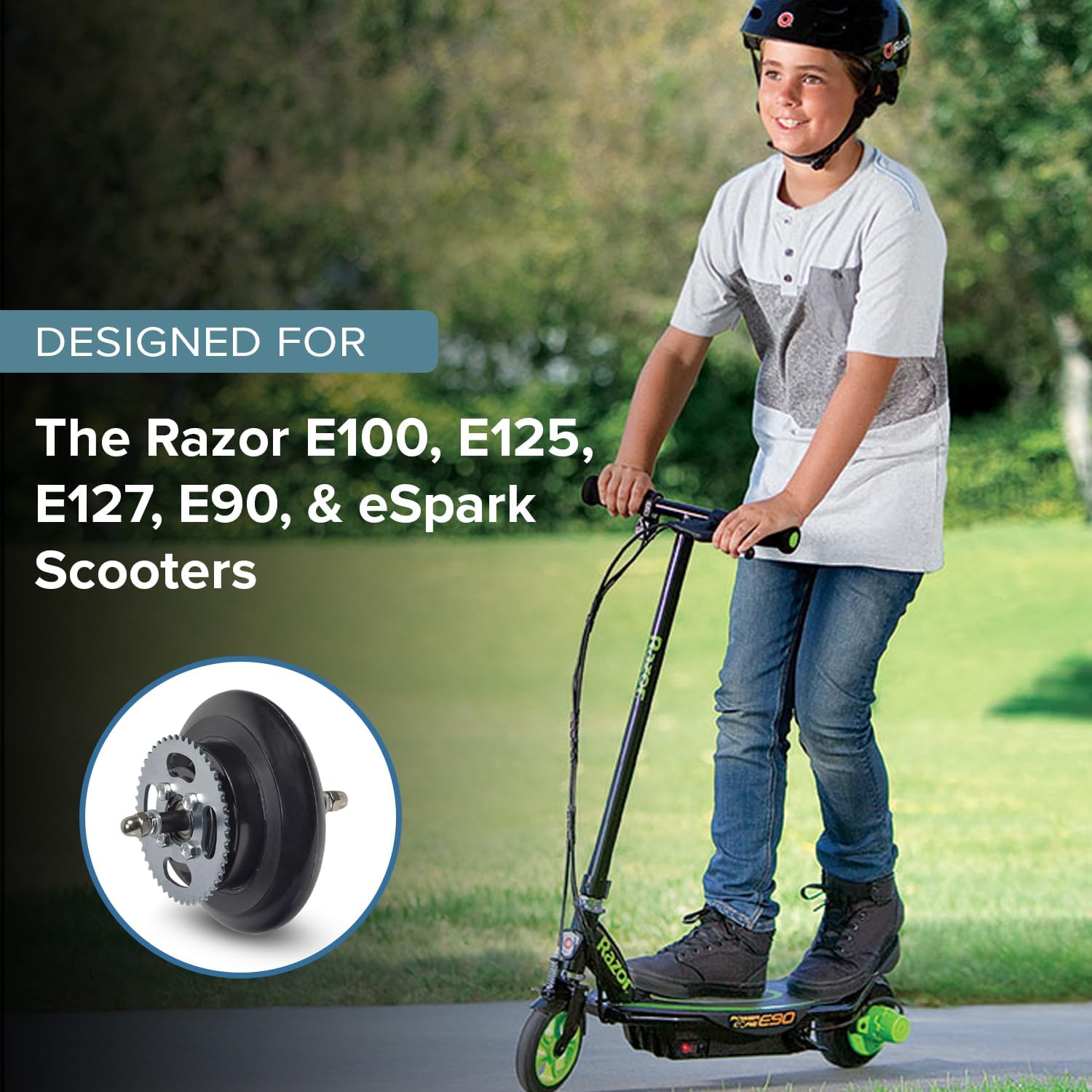 AlveyTech Chain Drive Rear Wheel Assembly for the Razor eSpark and Launch and the Pulse Reverb Electric Scooters