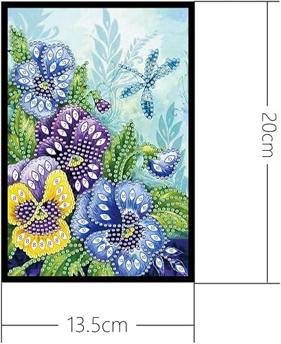 Miniatura 3 de Cuaderno 5D con arte de pintura de diamantes, cubierta de flor azul y libélula de cristal, punto de cruz, kits de diamantes con forma especial,