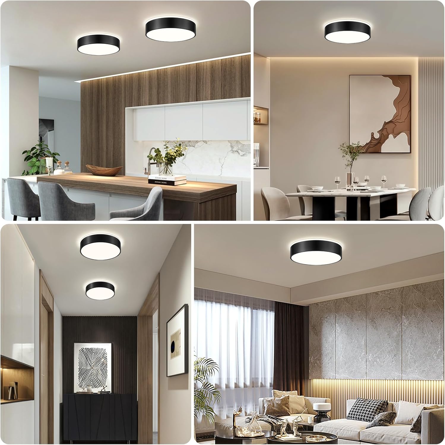 Black Flush Mount Ceiling Lights, Modern Dimmable 5CCT Close to Lighting Fixture, 2700K-6000K LED Round Ceiling Lamp for Bedroom, Bathroom, Dining Room, Living Room-15.8in