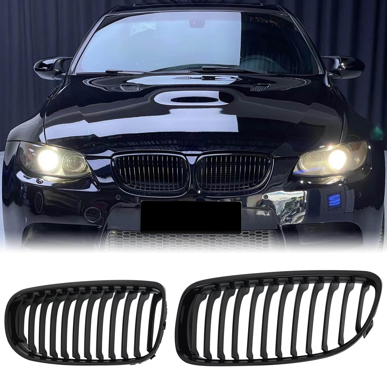 E90 E91 Rejilla De Radiador para BMW Serie 3 E90 E91 Rejilla simple Serie 3 E90 E91 riñones Negro Brillante Touring 2009 2010 2011