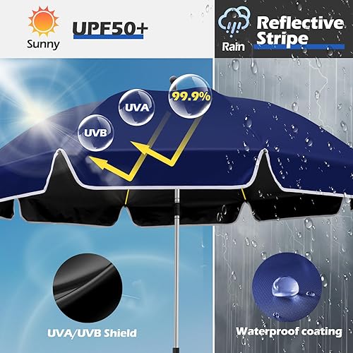 Miniatura 4 de Paquete de 2 paraguas de playa grande de 48.8 pulgadas con abrazadera para silla de playa, protección UV ajustable de 360, paraguas de golf con clip