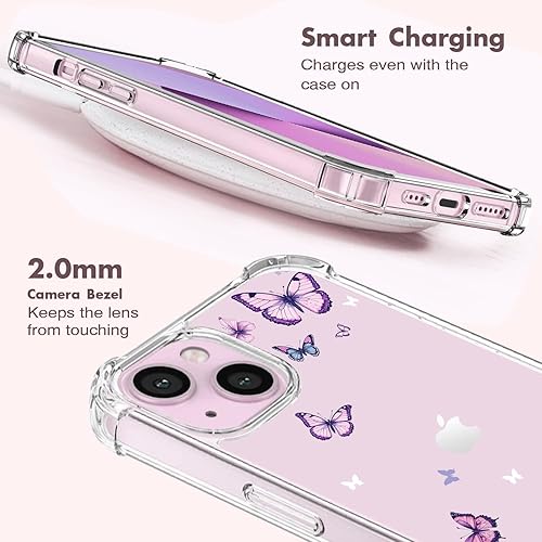 Miniatura 7 de OOZ Funda protectora de cristal para iPhone 13 (2021)  iPhone 14 (2022) de 6.1 pulgadas, bonita funda protectora transparente, seductora mariposa