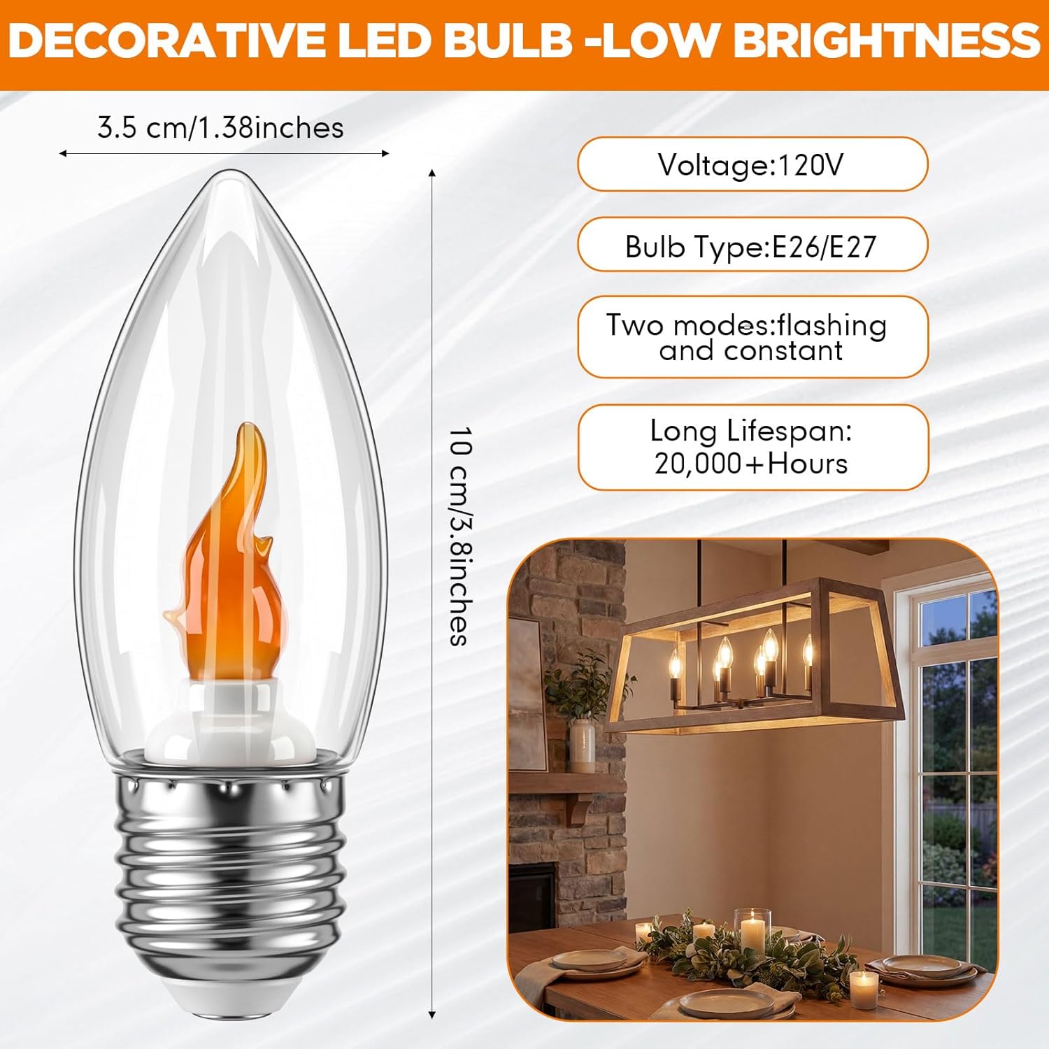 VIHOSE 12 Pack LED Flickering Flame Light Bulbs, E26 Standard Base 2 Mode Fire Effect Bulbs, C35 Shape Fire Light Bulb for Ambient Porch Outdoor Indoor Fireplace, Not Dimmable