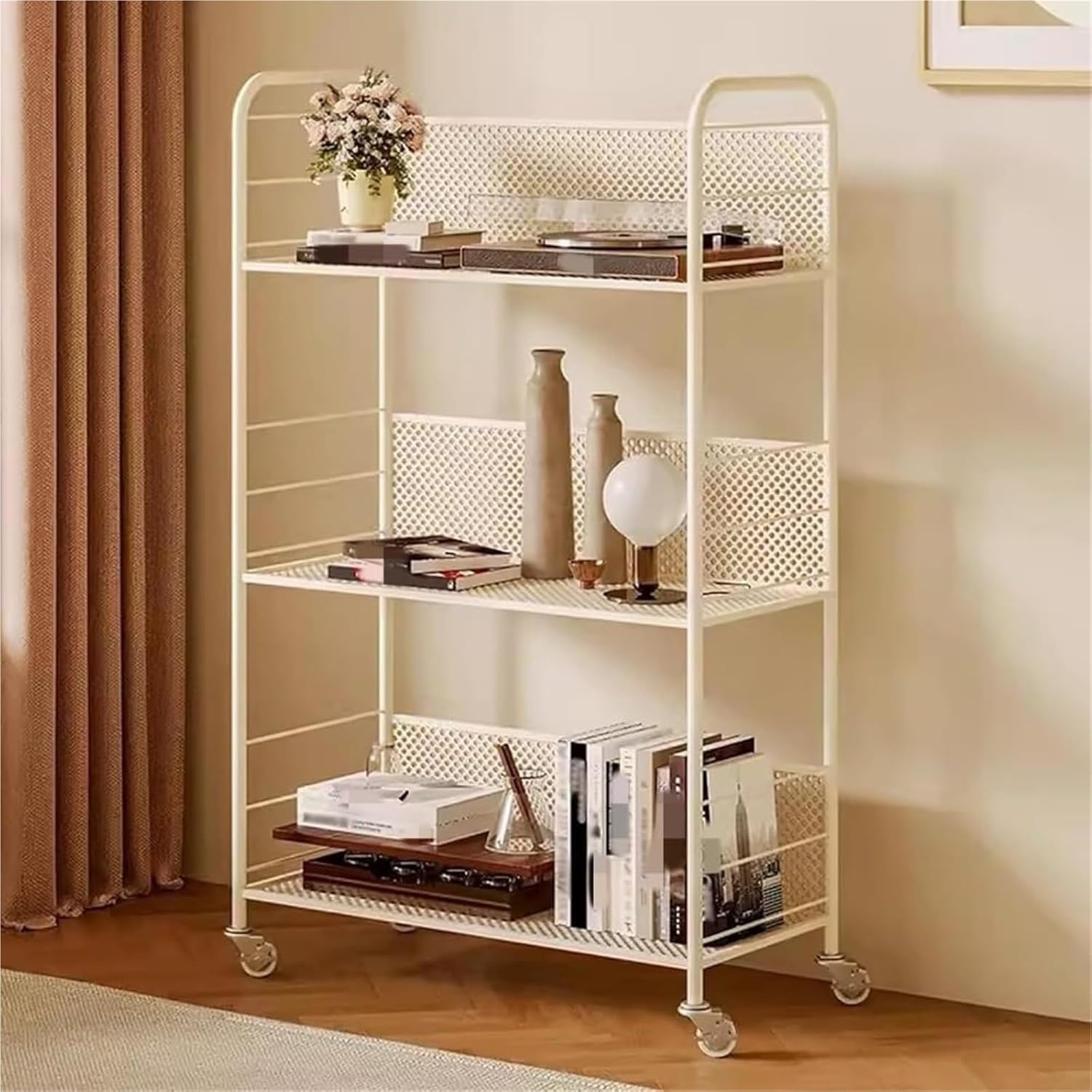3 Tier Rolling Book Shelves Storage Cart Metal Mesh Storage Rack Organizer Display Rack for Home Office,Living Room