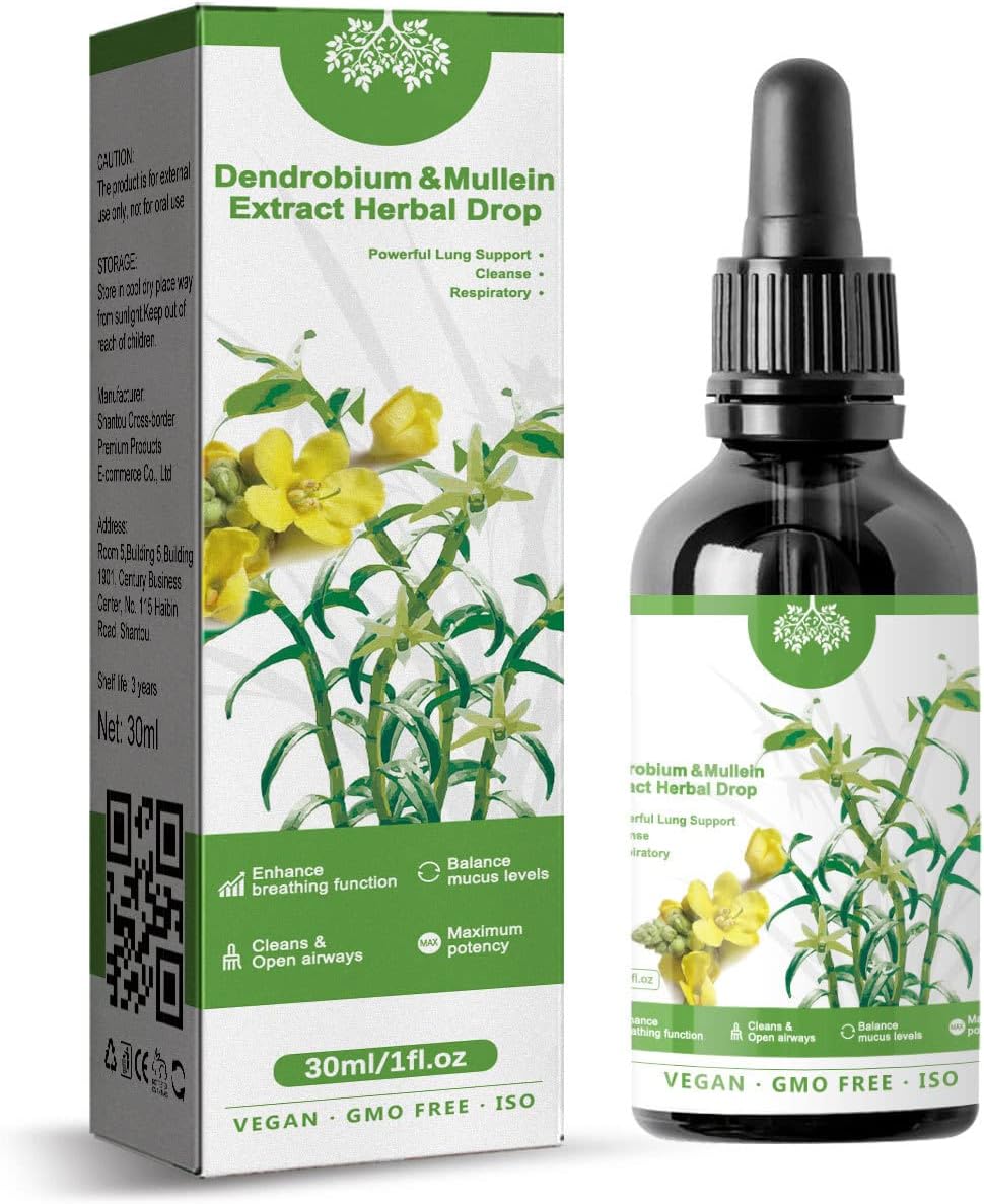 2024years Dendrobium & Mullein Extract Herbal Drops Powerful Lung Support,30ml Dendrobium & Mullein Extract Herbal Drops,Drop 1-2ml at a time，1Ounce(Box of 1) Herbal Care Essence (1pcs)