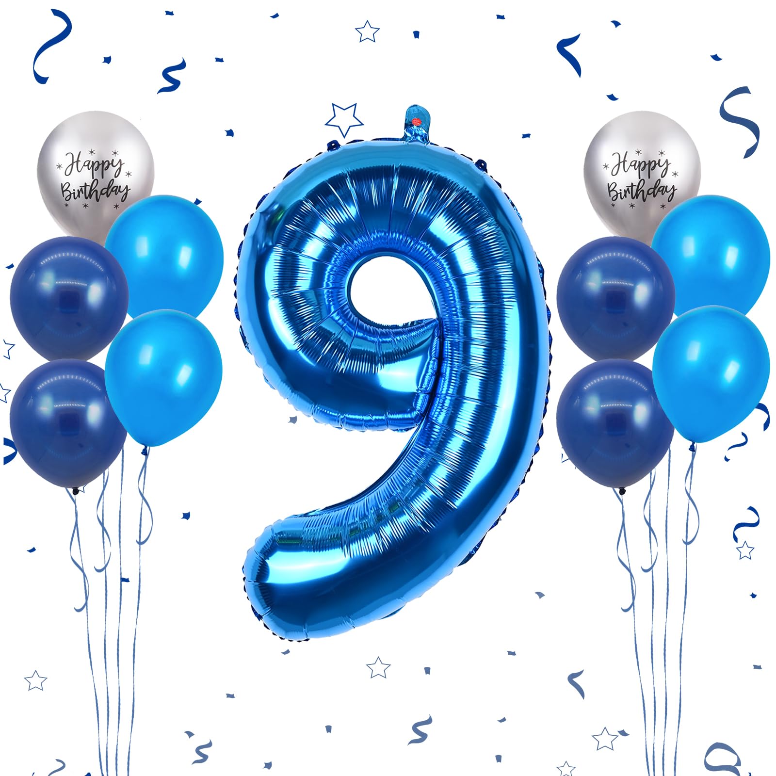 Amazon | 40インチ ブルー 数字9バルーン 9歳の誕生日バルーン 11個