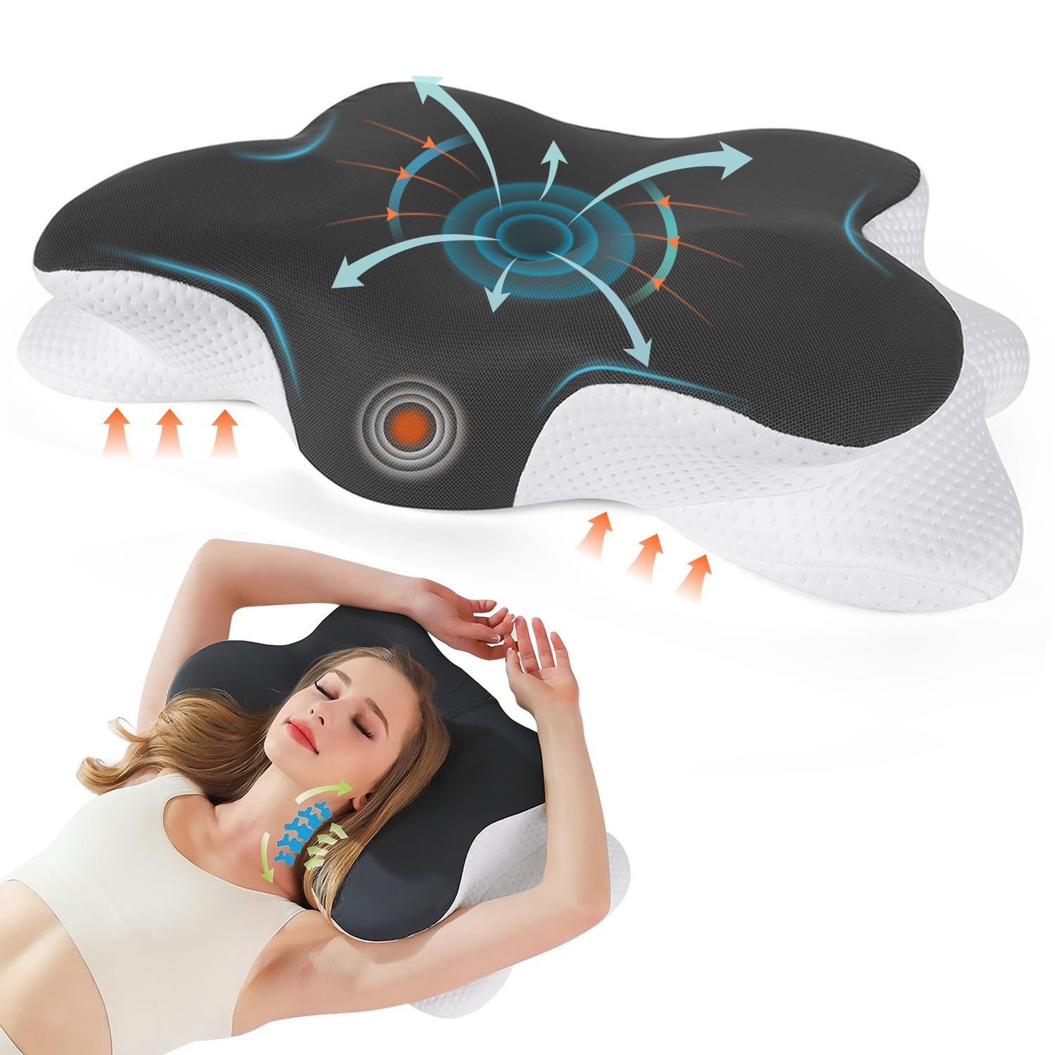 Nourideaux Ergonomisches Nackenkissen Kopfkissen Nackenschmerzen Schlafkissen Pillows for Sleeping Memory Foam Seitenschläferkissen Nackenstützkissen Orthopädisches Kissen Dunkelgrau