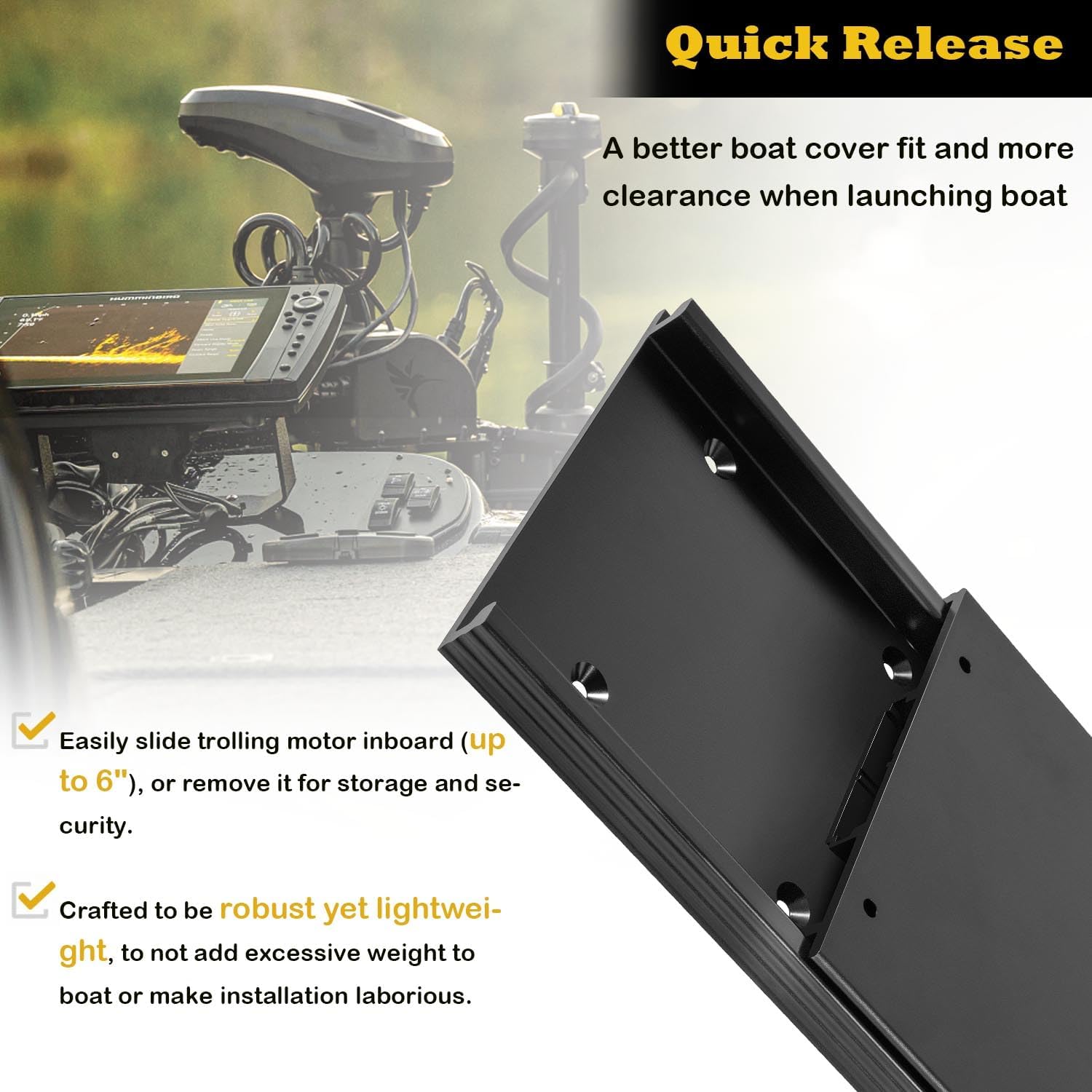 Black Aluminum 1854051 MKA-51 Electric Steer Trolling Motor Quick Release Bracket for Minn Kota Ulterra Terrova PowerDrive POWERDRIVE V2 DeckHand 40 trolling motor