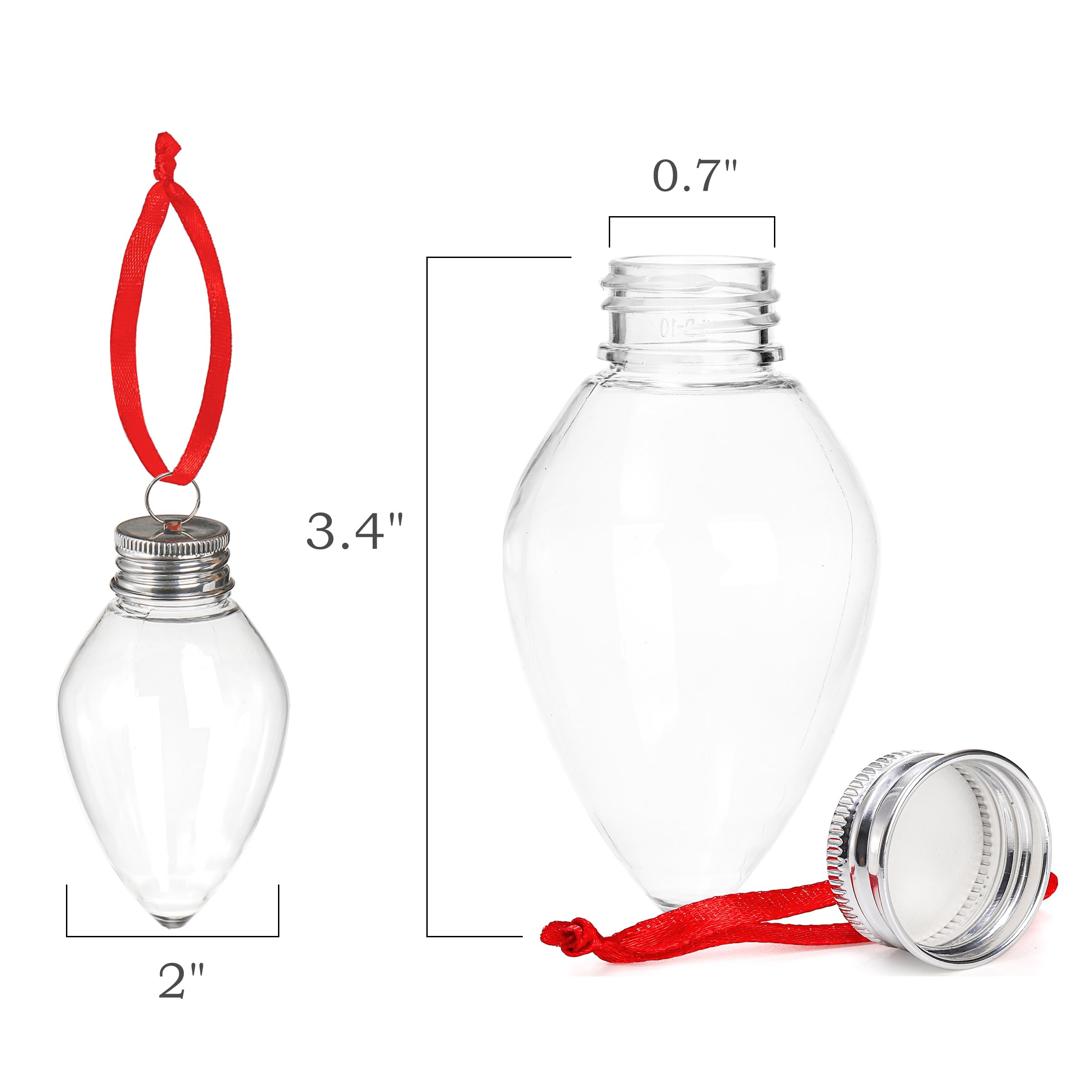 Kingrol 30 Pack Fillable Light Bulb Ornaments, 3.4 Inch Clear Shatterproof Plastic Christmas Ornaments with Screw Caps for Christmas Tree Decor, Party Favors, Arts and Crafts Supplies