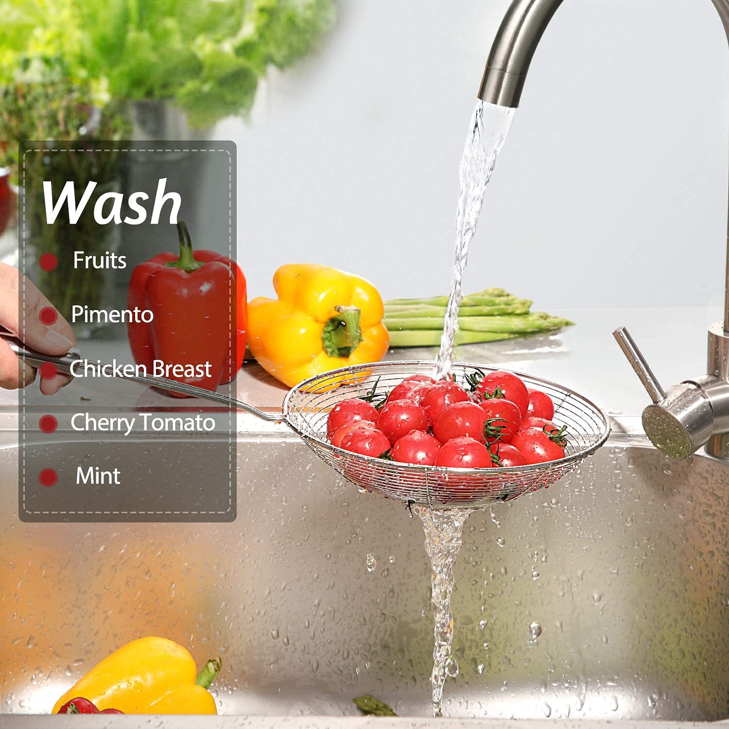 Signamio Cuchara de acero inoxidable de 20 cm de diámetro, colador de aceite para cocina, cuchara de freír para colador Puri y Poori, utensilio de cocina para freír, cocinar y colar, herramienta de