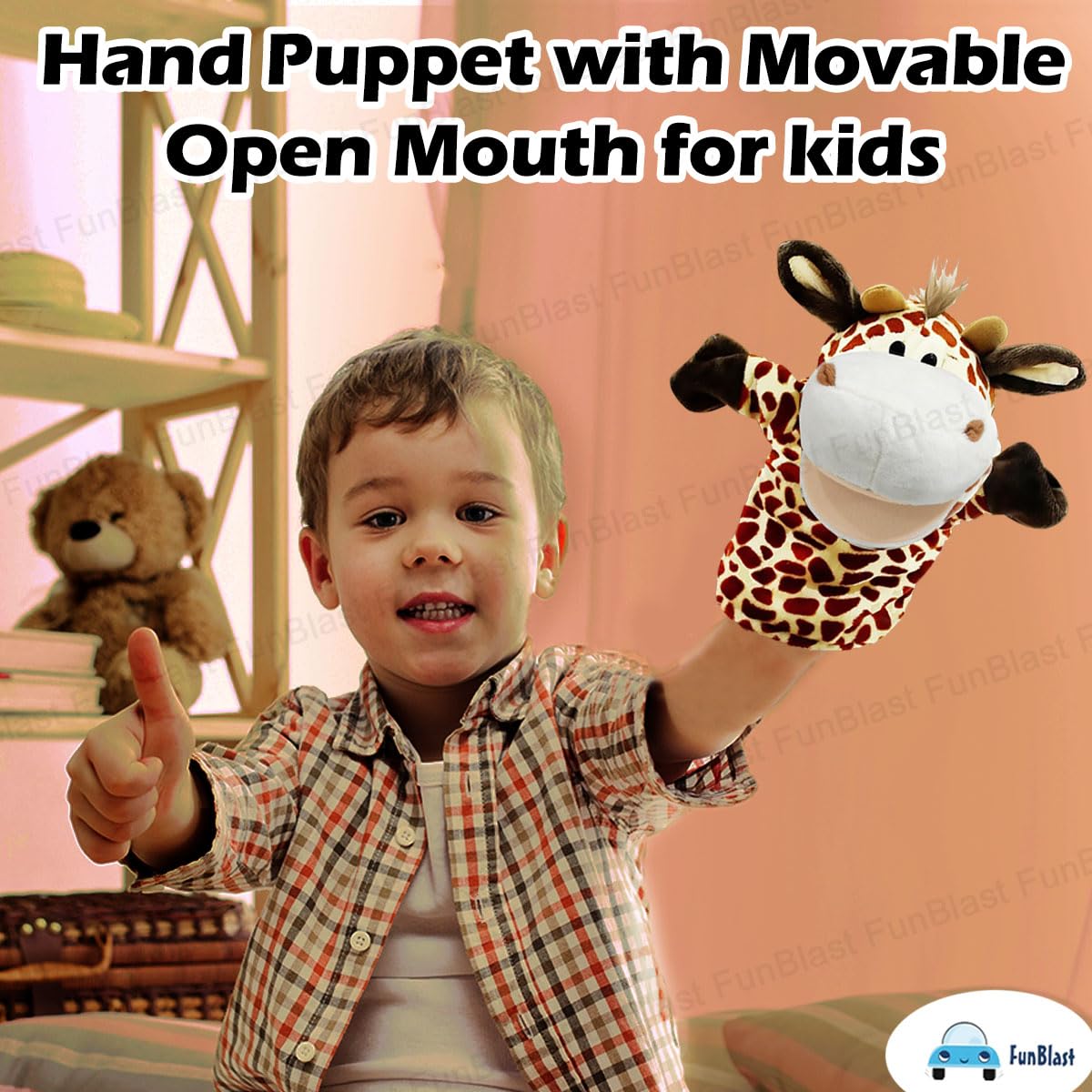 FunBlast Animals Hand Puppets for Kids – Plush Hand Puppet with Movable Open Mouth, Soft Hand Puppets for Kids, Story Telling Puppet for Kid, Fun Play Learning Toys (Giraffe) 2