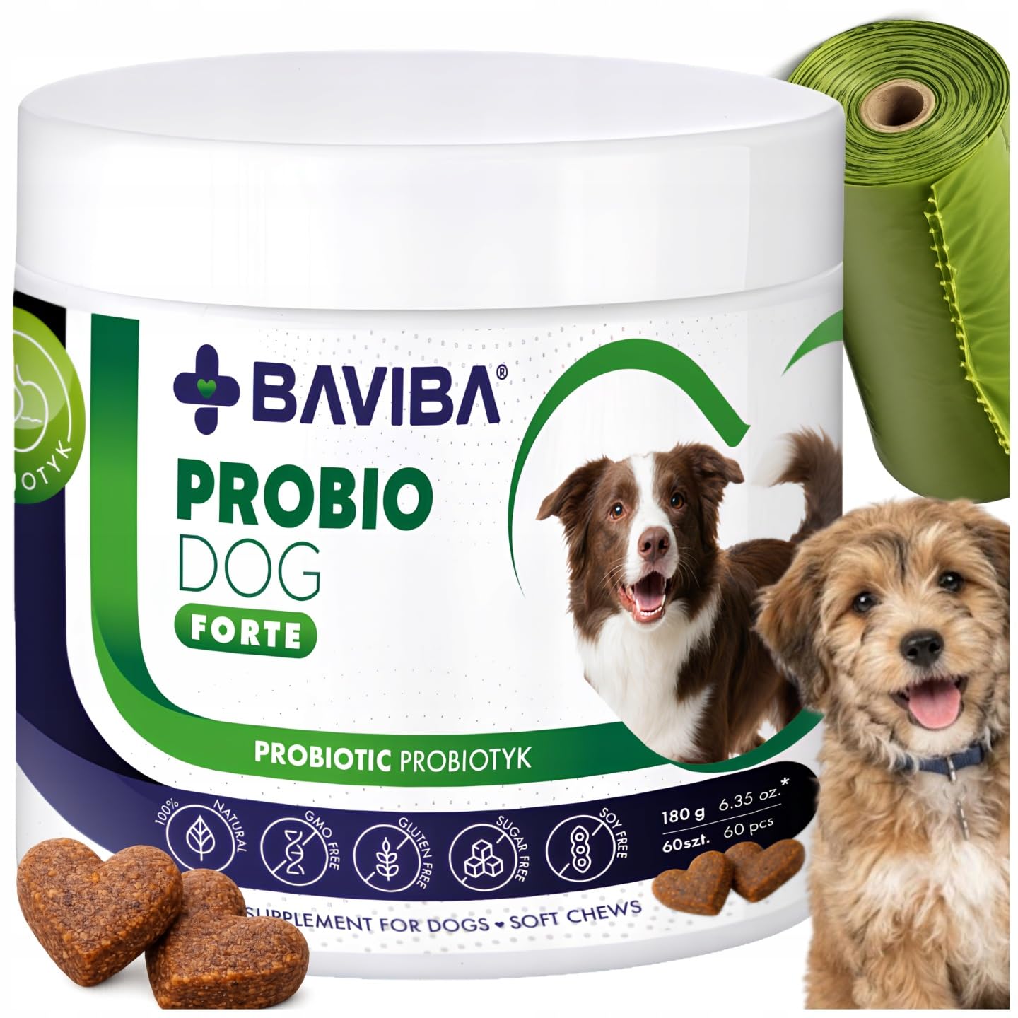 ProBio DOG FORTE 60 Soft Chews – Probiotico Anti-Prurito per Cani | Grattamento, Leccamento, Supporto Intestinale, Digestione, Immunità e Pelle Sana | Bacillus velezensis, MOS+FOS, L-Glutammina