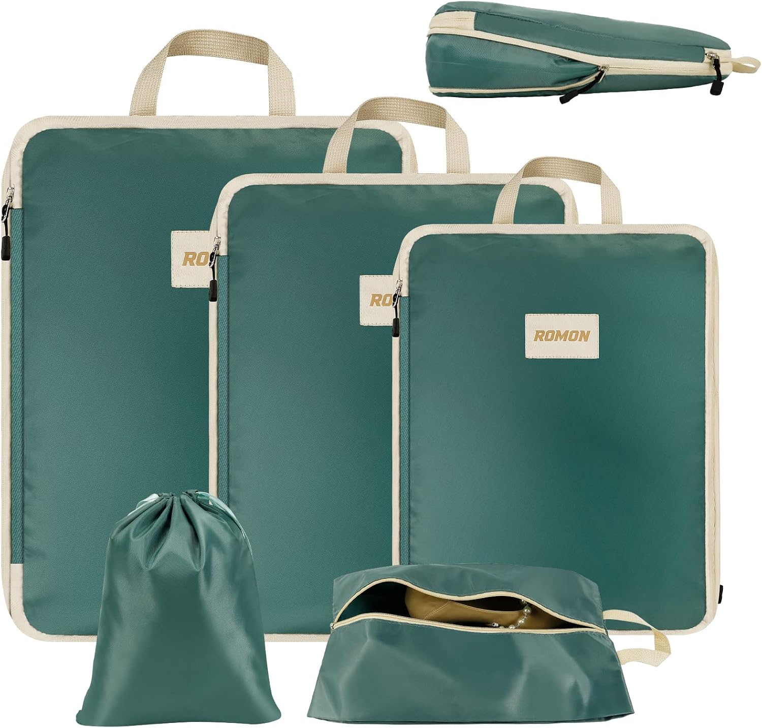 Romon Compression Suitcase Organizer, Pack of 5 Storage Suitcase Travel Organizer, Packing Cubes Compression Set for Clothes, Shoes, Cosmetics Romon Compression Suitcase Organizer, Pack of 5 Storage Suitcase Travel Organizer, Packing Cubes Compression Set for Clothes, Shoes, Cosmetics