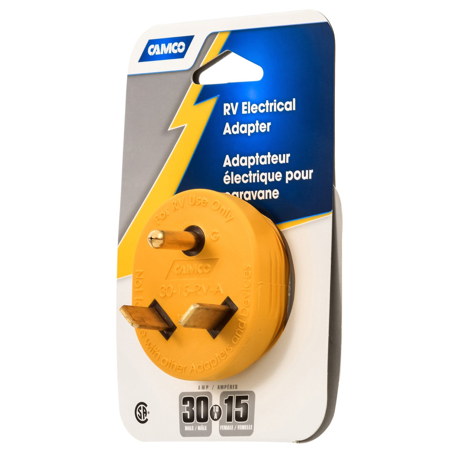 Camco 55233 Electrical Adapter 30 Amp Male To 15 Amp Female