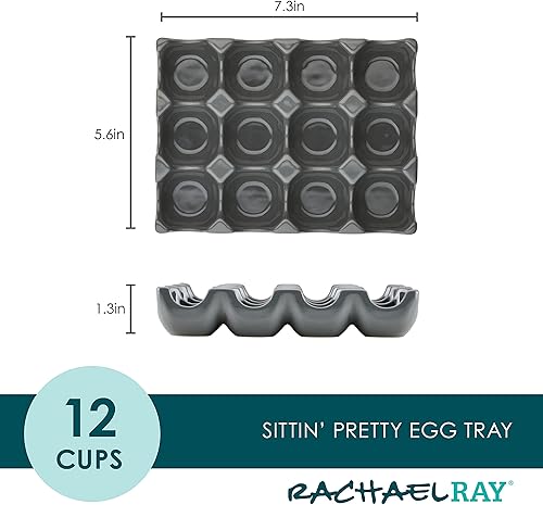 Miniatura 2 de Rachael Ray BandejaSoporte para huevos de cerámica de esmalte sólido, 12 tazas, gris oscuro