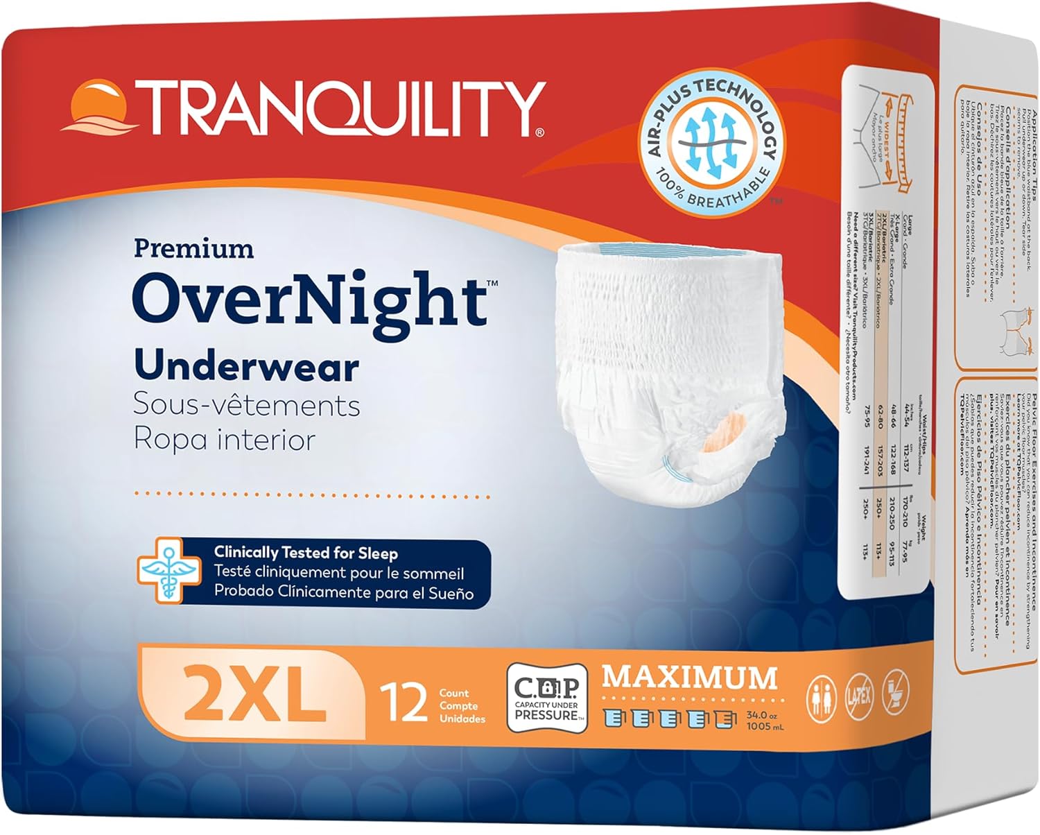 Tranquility Premium OverNight Disposable Absorbent Underwear (48 Count) - 2XL, 62-80 in. Waist - Maximum Absorbency, All-Night Sleep, Breathable Comfort, 48 Adult Diapers