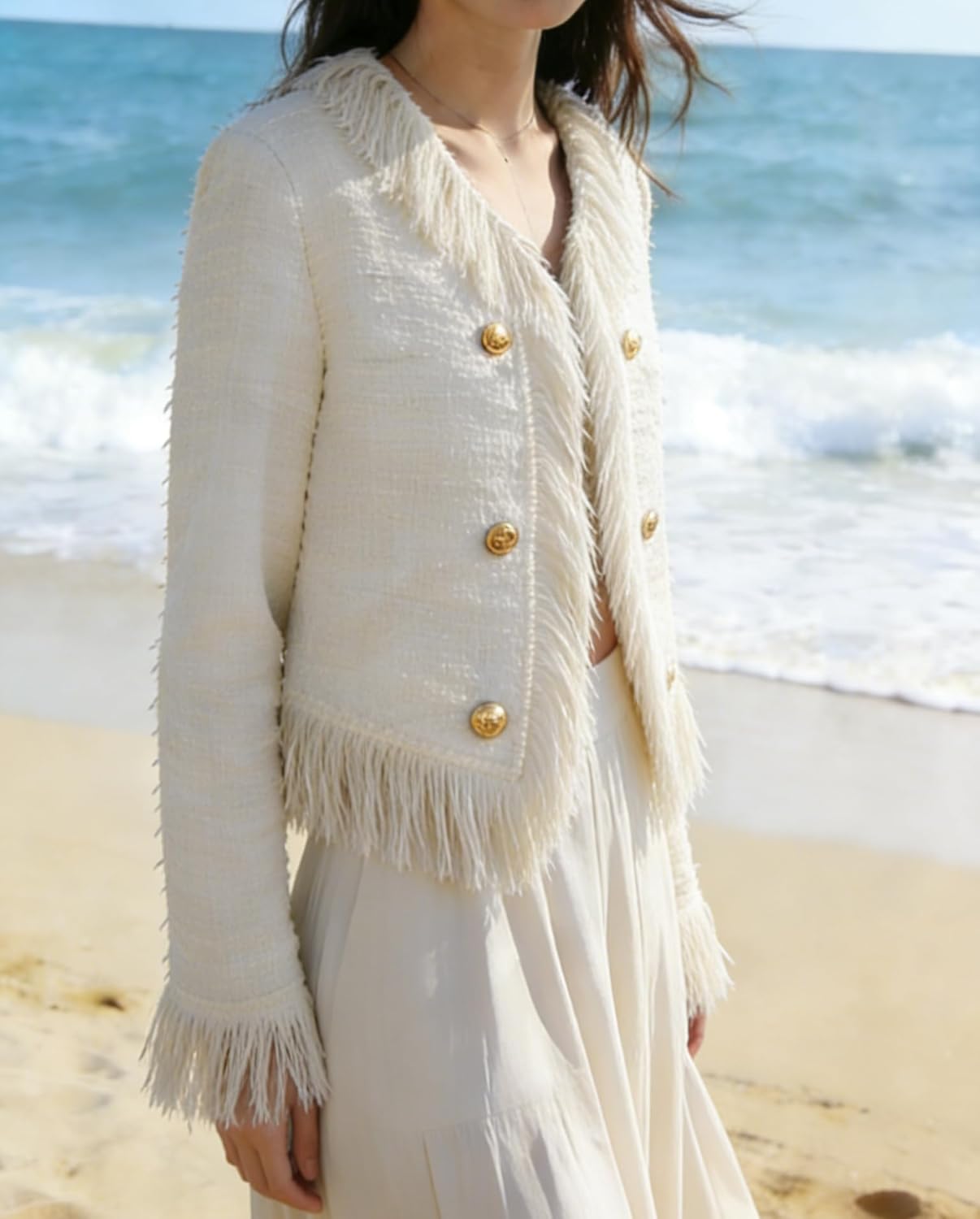 Fringe Jacket Women Dressy Tassel Cardigan Open Front Button Down Jacket Work Office Coats Winter Coat Fall Outfits