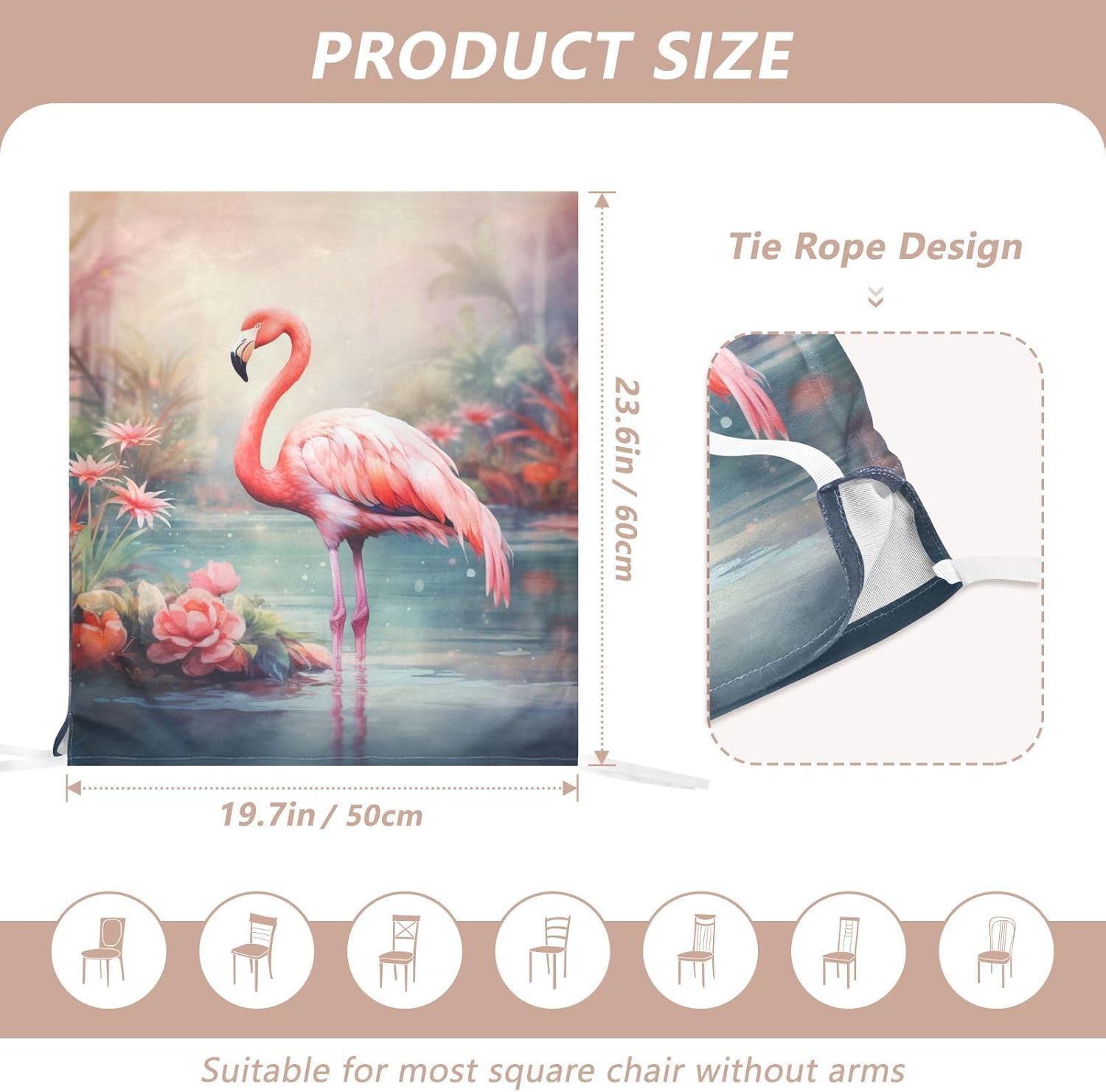 ALAZA Flamingo Flowers in The Lake Chair Back Cover Set of 6, Washable Reusable Removable Chair Slipcovers Decorative Chair Cover for Home Kitchen Wedding Party