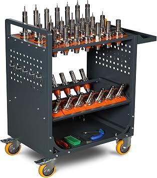 Mobile CNC Tool Cart for CAT/BT40 Tools 35 Capacity Heavy Duty Service Cart with Non-Slip Wheels, Rubber Brakes & ABS Tool Cover