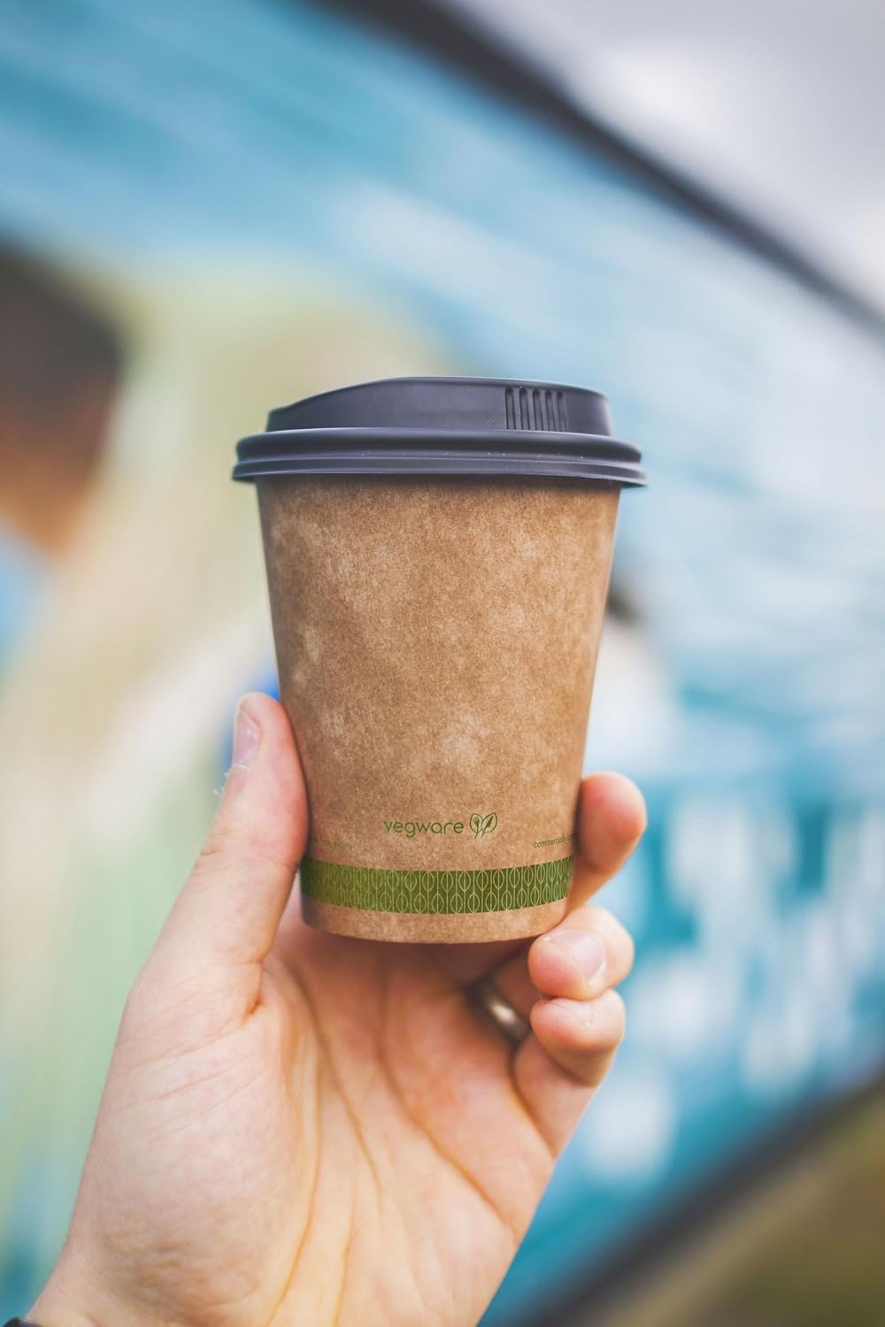 Vegware Compostable Disposable 12oz Coffee Cups, Case of 1000, Single Wall Kraft Hot Paper Cup, Lined, Sustainable Board With a Plant Based PLA Lining, Choice of Series 89 Lids
