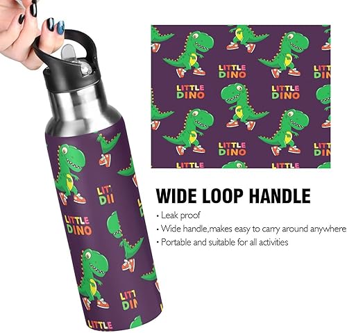 Miniatura 4 de Insulated Stainless Steel Water Bottle with Straw 20 Oz, BPA-Free Sport Water Bottle Insulated for Gym Outdoor Travel School, Cute Green Cartoon