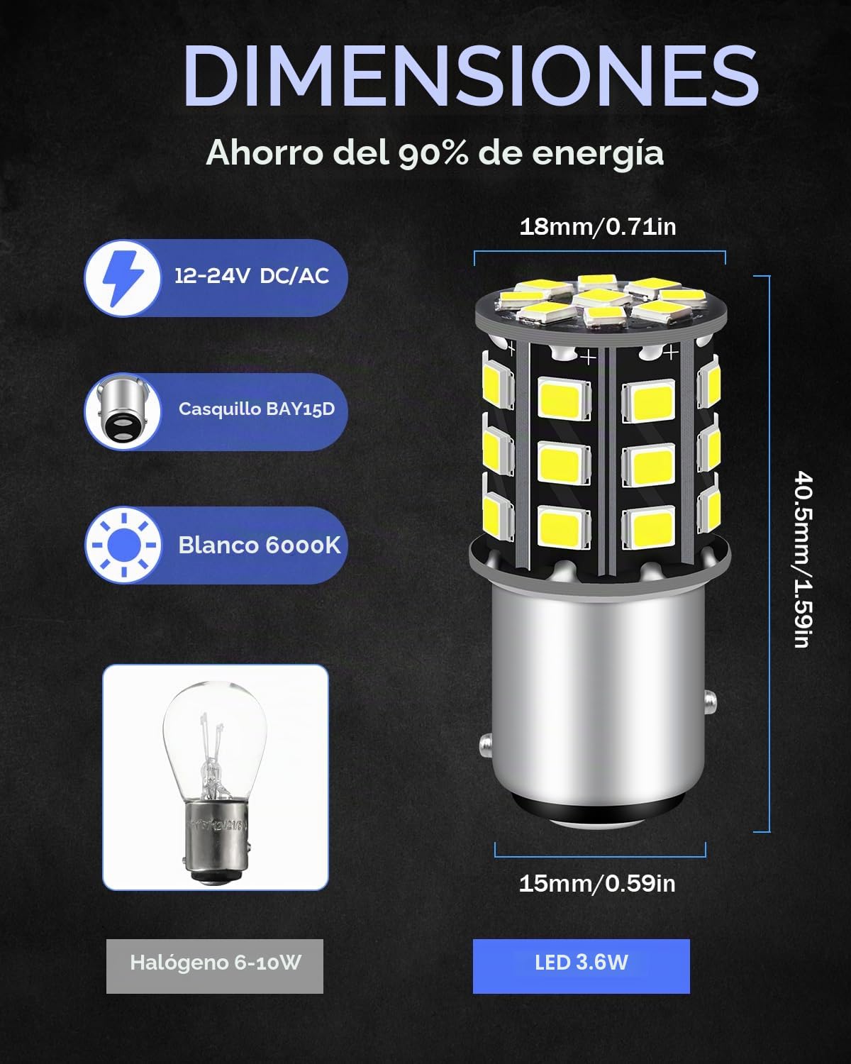DEFVNSY - Pack de 4-1157 BAY15D 2057 2357 7528 Super Brillante Blanco 12-24V DC 2835 33SMD Bombillas LED para Luces de Marcha atrás, Luces de Freno, Luces traseras, iluminación Interior RV Camper