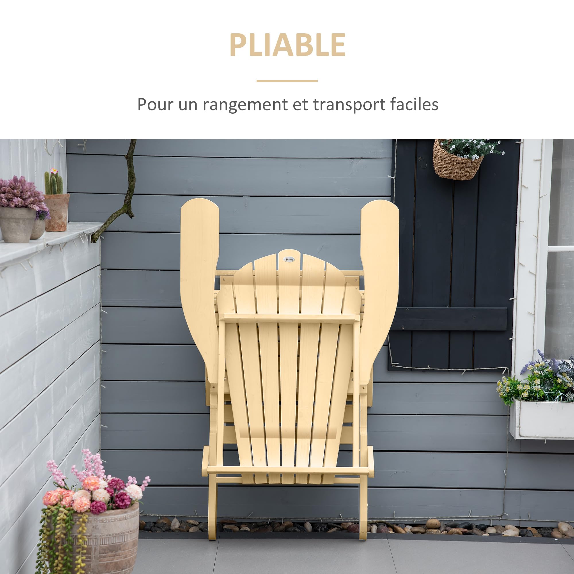 Outsunny Fauteuil de Jardin Adirondack avec Pouf en pin intégré Chaise de Patio Pliante