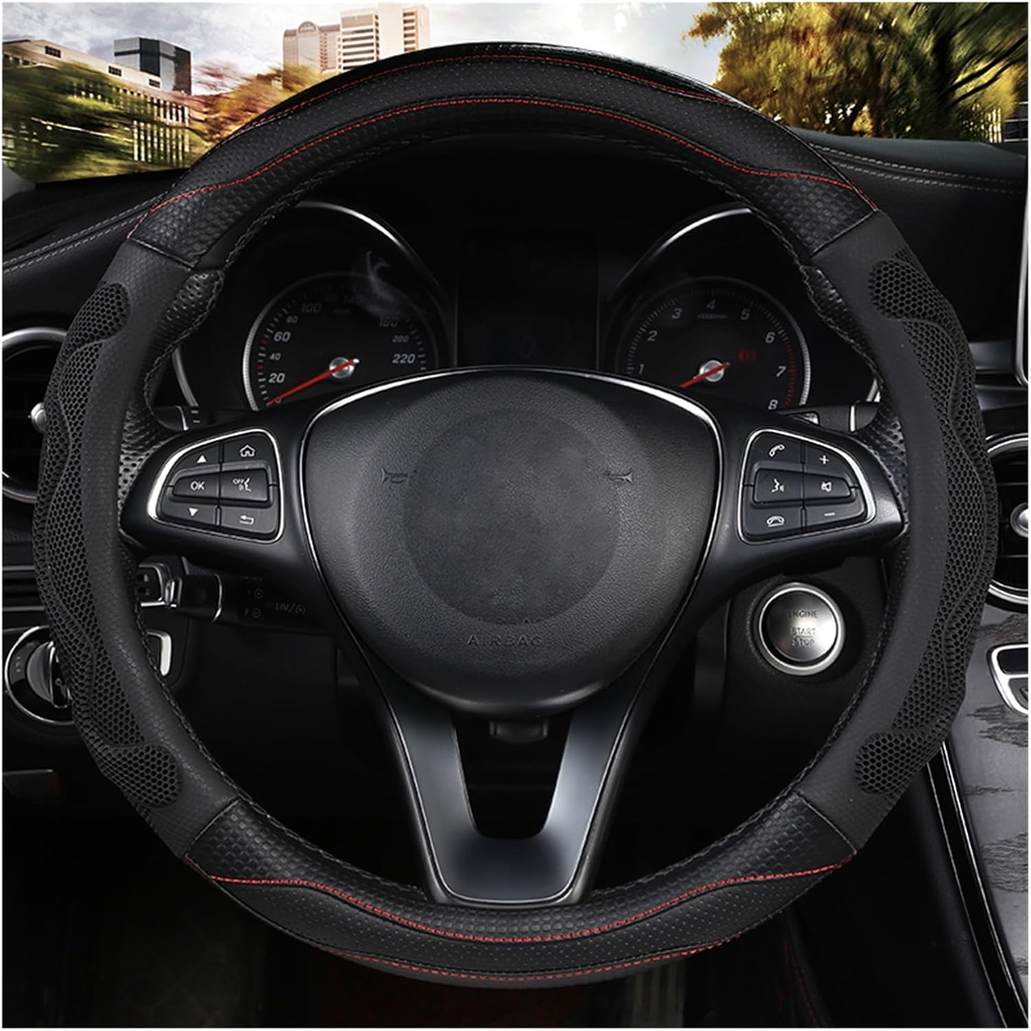 Car Steering Wheel Cover Set Car Steering Wheel Cover Sweat-Absorbing Ice Silk Fresh and Breathable Fashion Car Interior (Color : 1#)