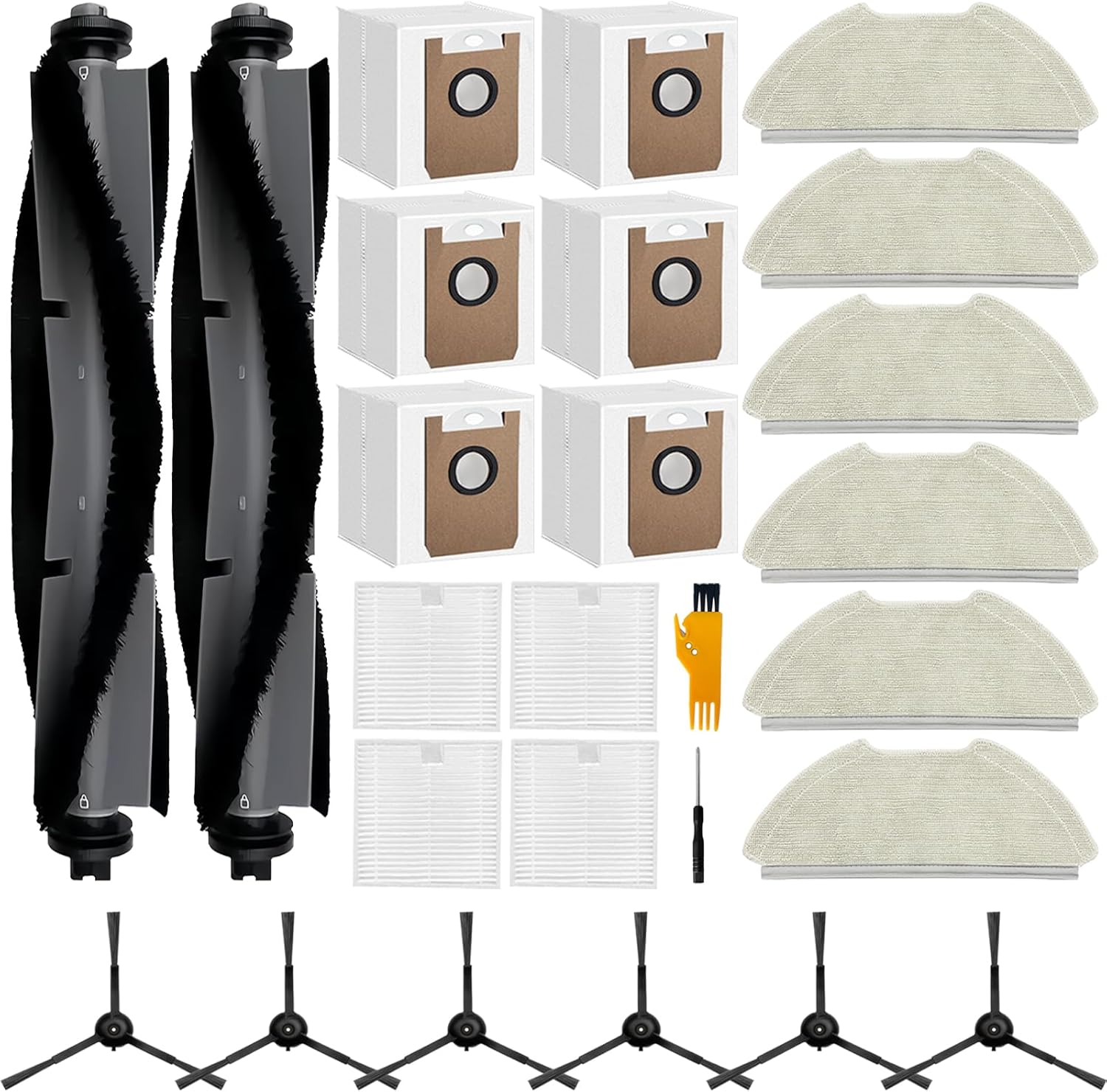 Replacement Part for AIRROBO T20+ Robot Vacuum Cleaner, 2 Main Brushes, 4 Filters, 6 Mop Pads, 5 Dust Bags, 6 Side Brushes, T20+ Accessories 24 Pcs