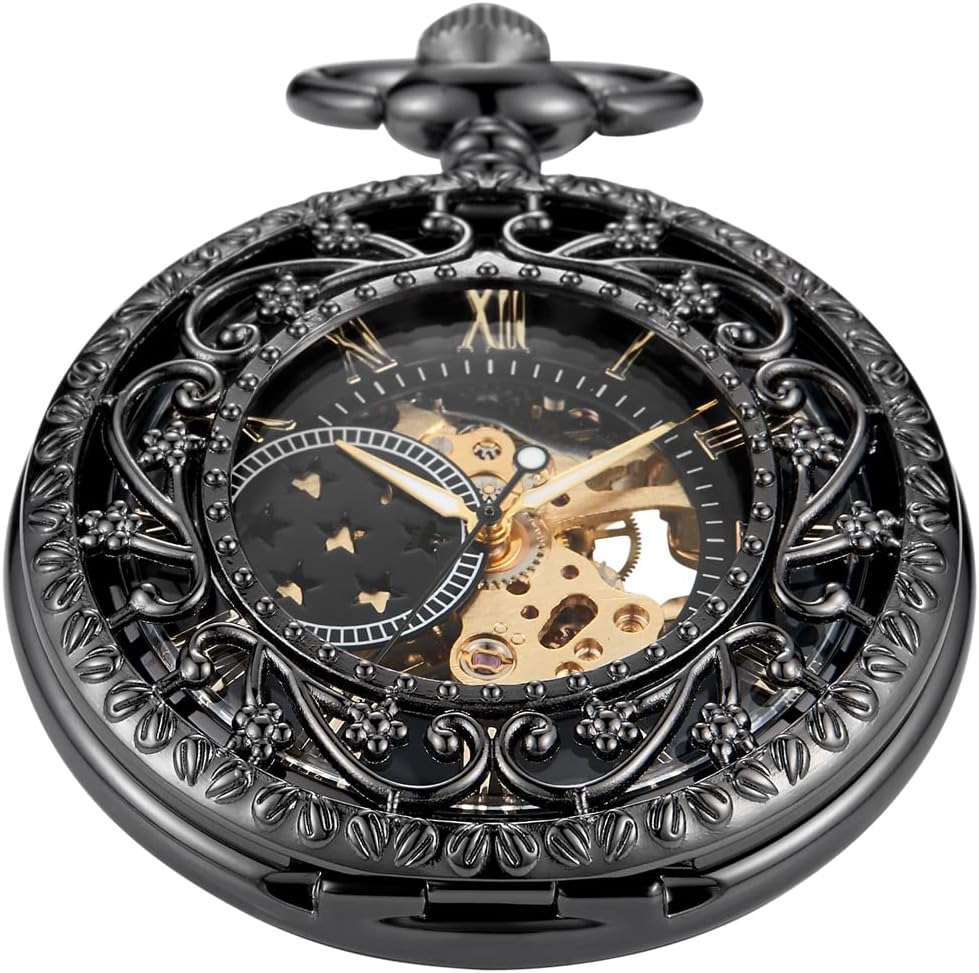 Vintage Mechanical Men's Pocket Watch, Roman Dial Clock Hand Wind Pocket Watch for Men with FOB Chain Gift