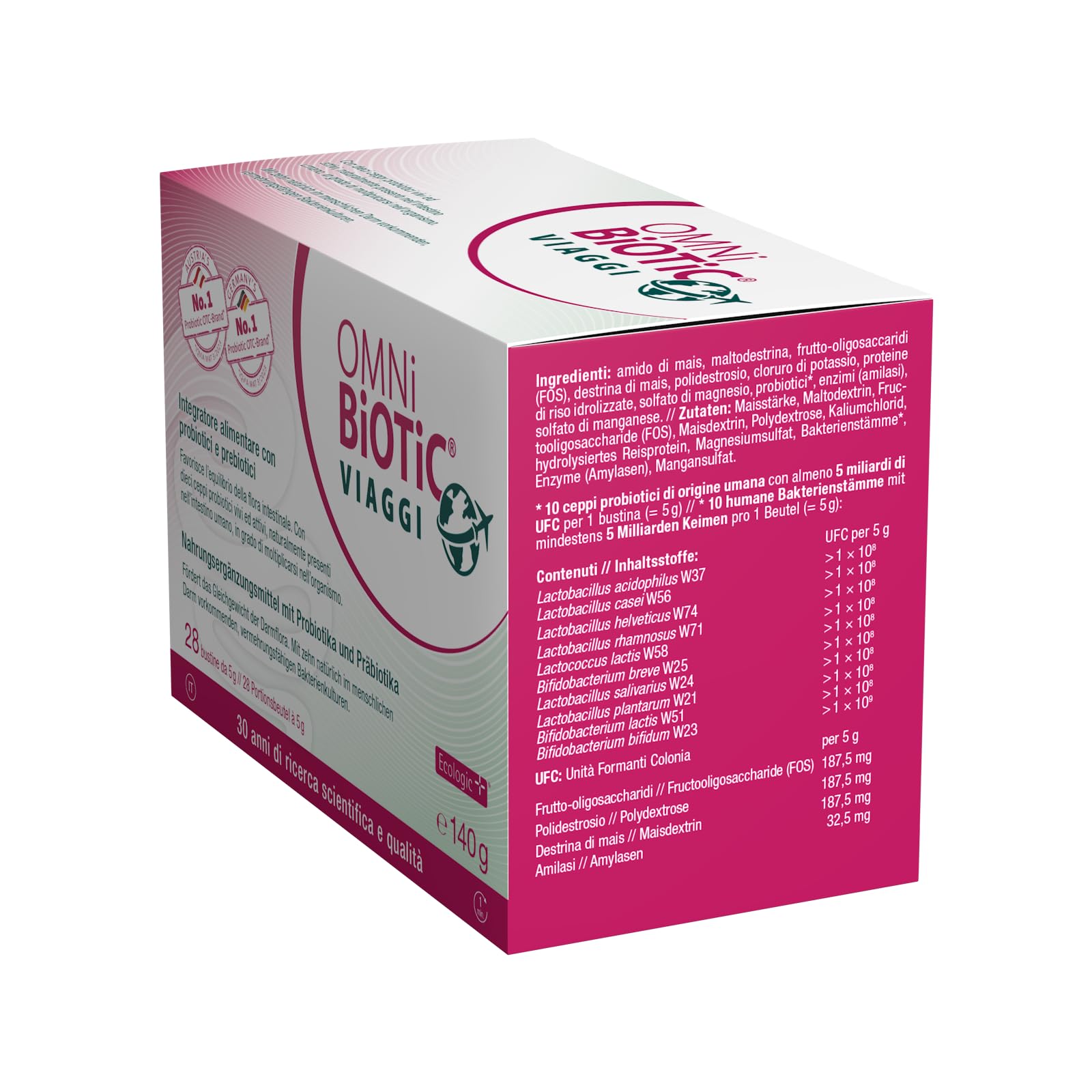 OMNi BiOTiC VIAGGI | Polvere | Con 10 Ceppi Probiotici | | Per una vacanza tranquilla | VEGANO | Senza OGM | 28 Bustine da 5g