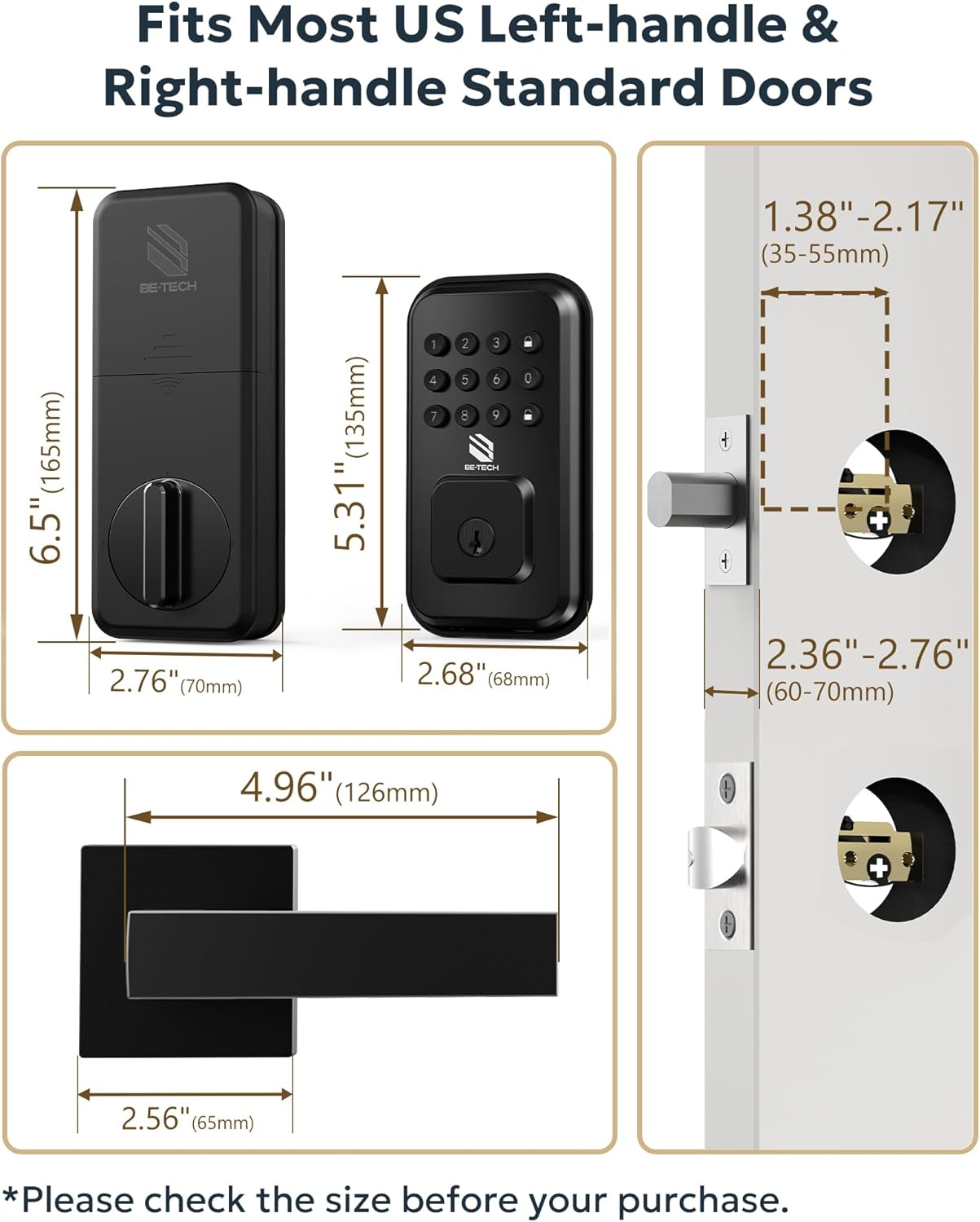 Keyless Entry Smart Door Lock with 2 Lever Handles, Electronic Front Door Locks Set, Digital Keypad Deadbolt, Auto Lock, One Time Codes, Anti Peeping Code, Easy Installation, Black
