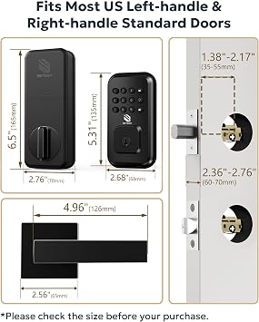 BE-TECH Keyless Entry Smart Door Lock with 2 Lever Handles, Electronic Front Door Locks Set, Digital Keypad Deadbolt, Auto Lock, One Time Codes, Anti Peeping Code, Easy Installation, Black