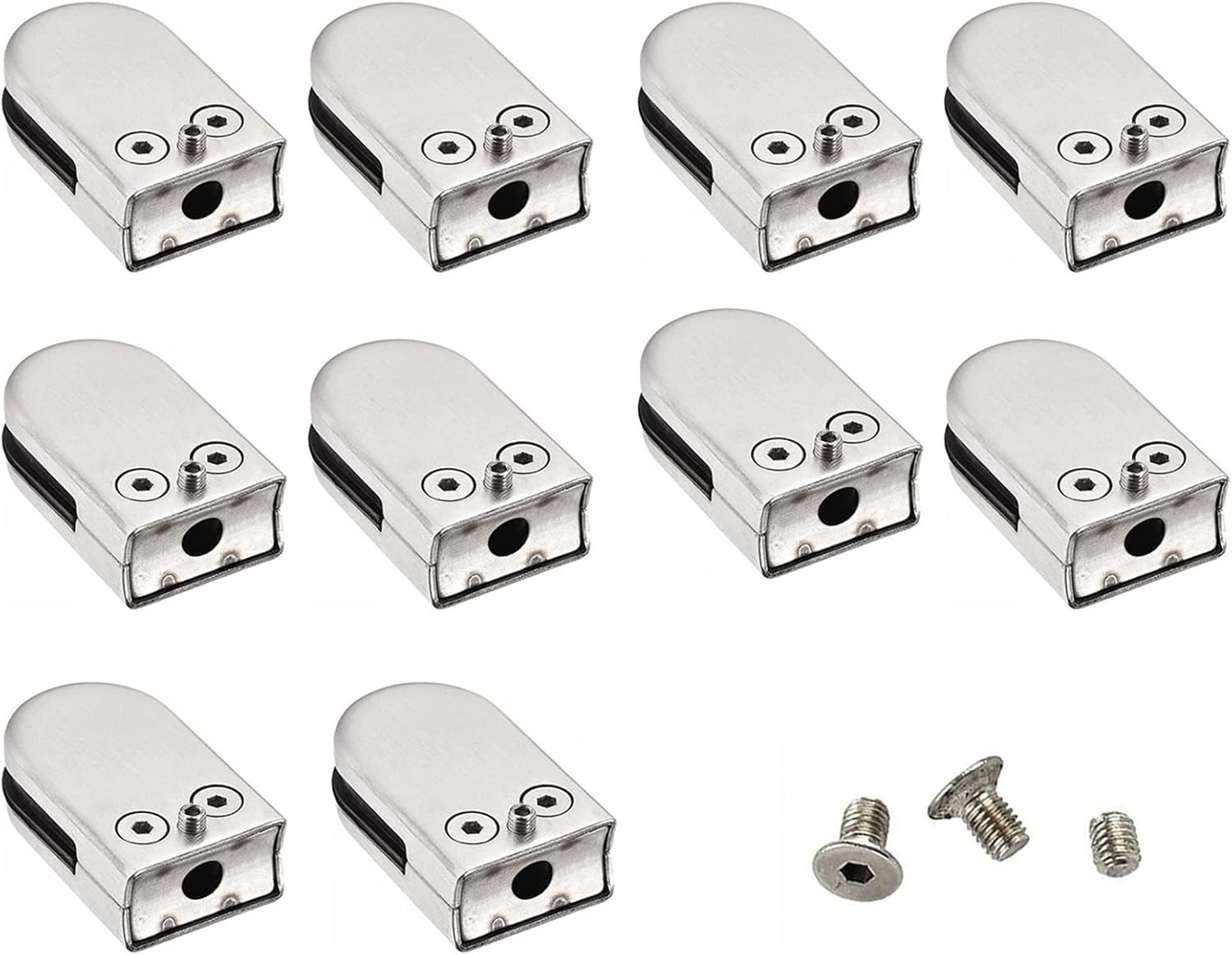 304 Stainless Steel 10pcs Glass Clamp, Concave Curved D Shaped Base Clamp, 1/3"-2/5"-1/2" Tempered Glass, For Stair Bannister Handrail Tube Or Balustrade,8~10mm