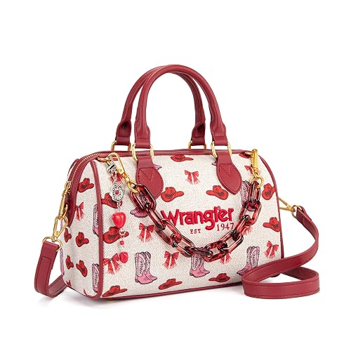 Wrangler Rodeo Icons Top Handle Handbag Western Satchel Barrel Bag with Chain Strap