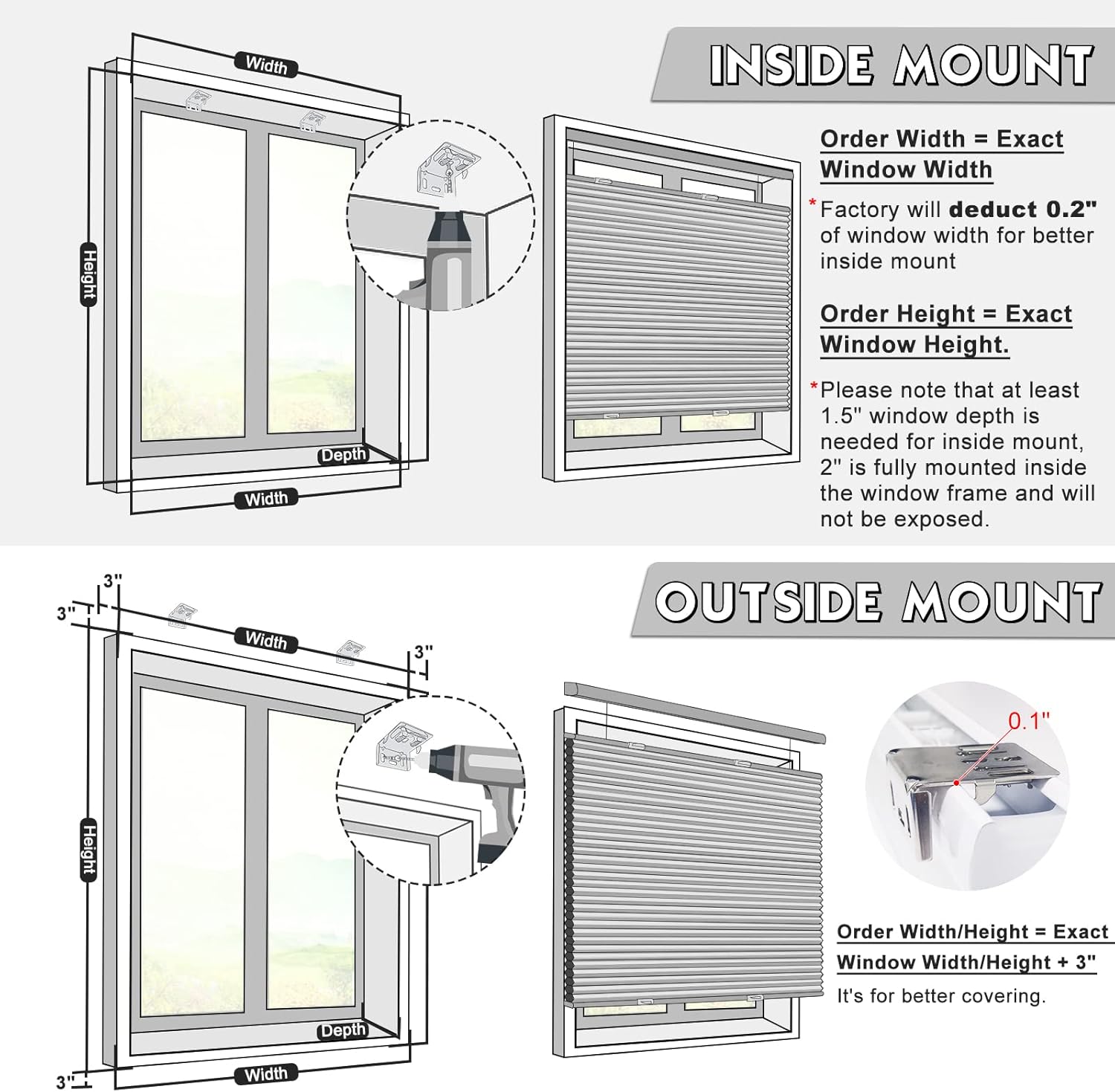 MiLin Top Down Bottom Up Blackout Cellular Shades, Cordless Window Cellular Shades Blinds for Windows Top Down Bottom Up Single Cell Honeycomb Blinds & Shades Custom Cut to Size - Gray 65" W x 60" H